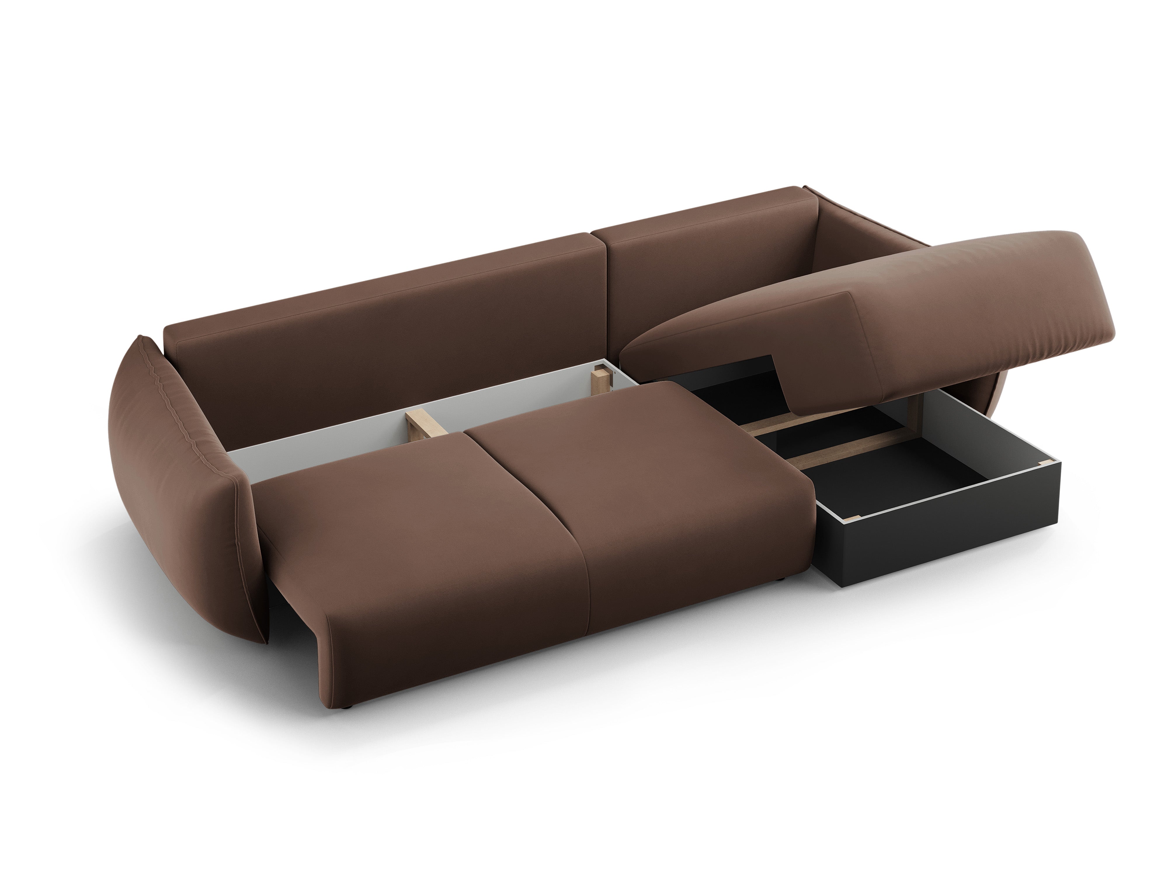 Linkes Samt-Ecksofa mit Schlaffunktion MATERA schokolade