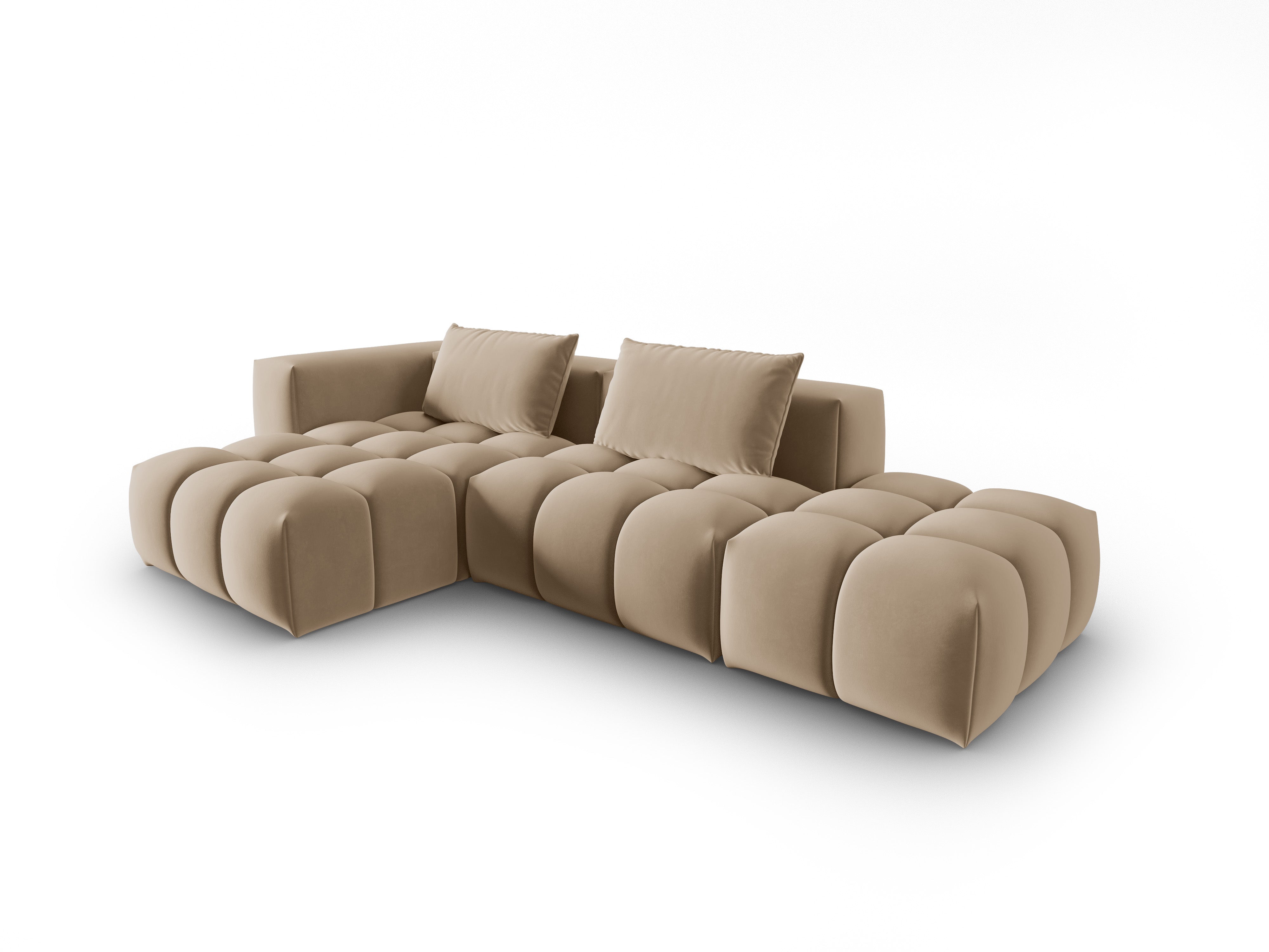 Narożnik aksamitny 4-osobowy lewostronny otwarty VERONA piaskowy – Cosmopolitan Design