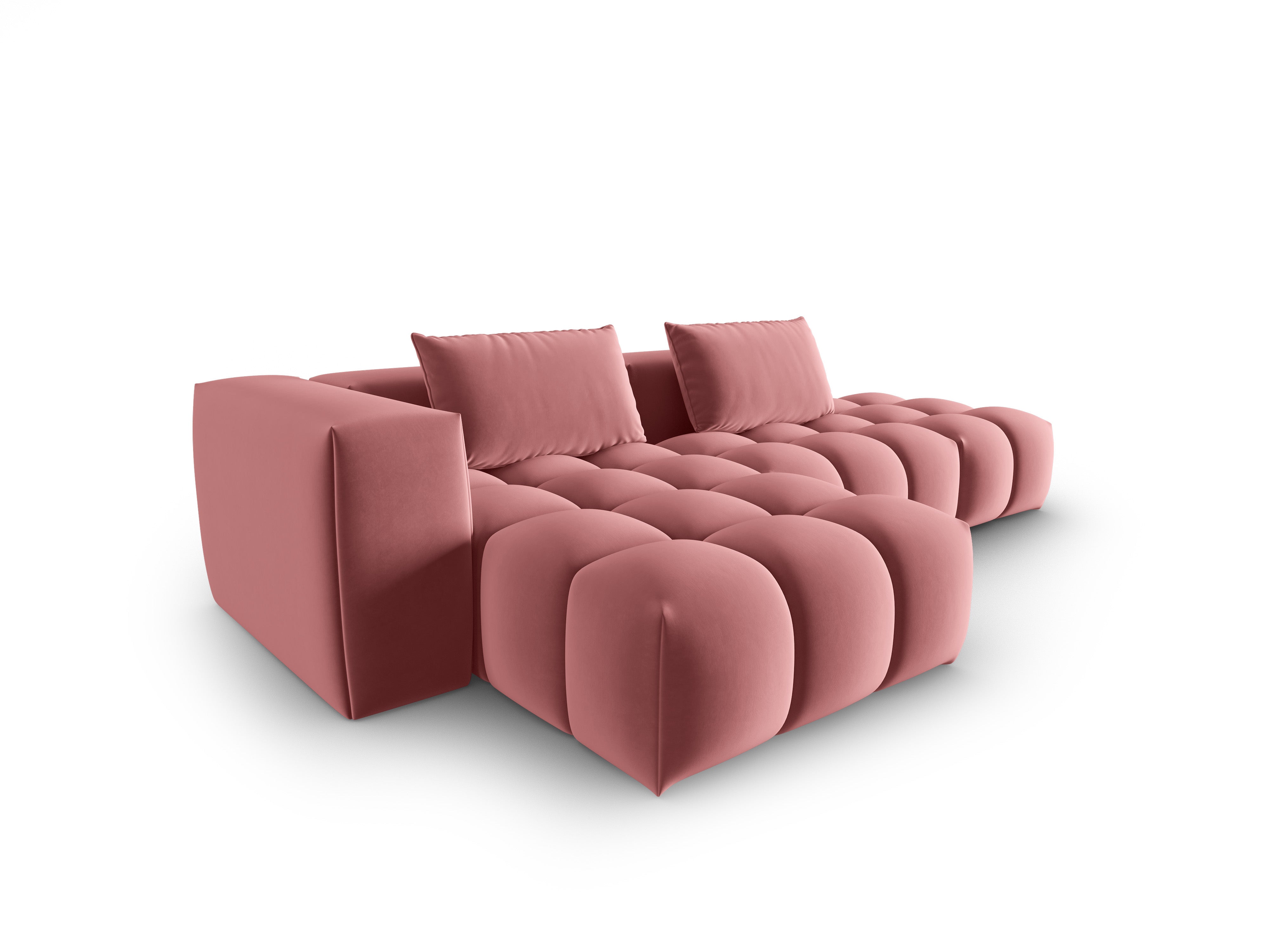Fluwelen hoekbank voor 4 personen, open, links, VERONA, flamingo roze