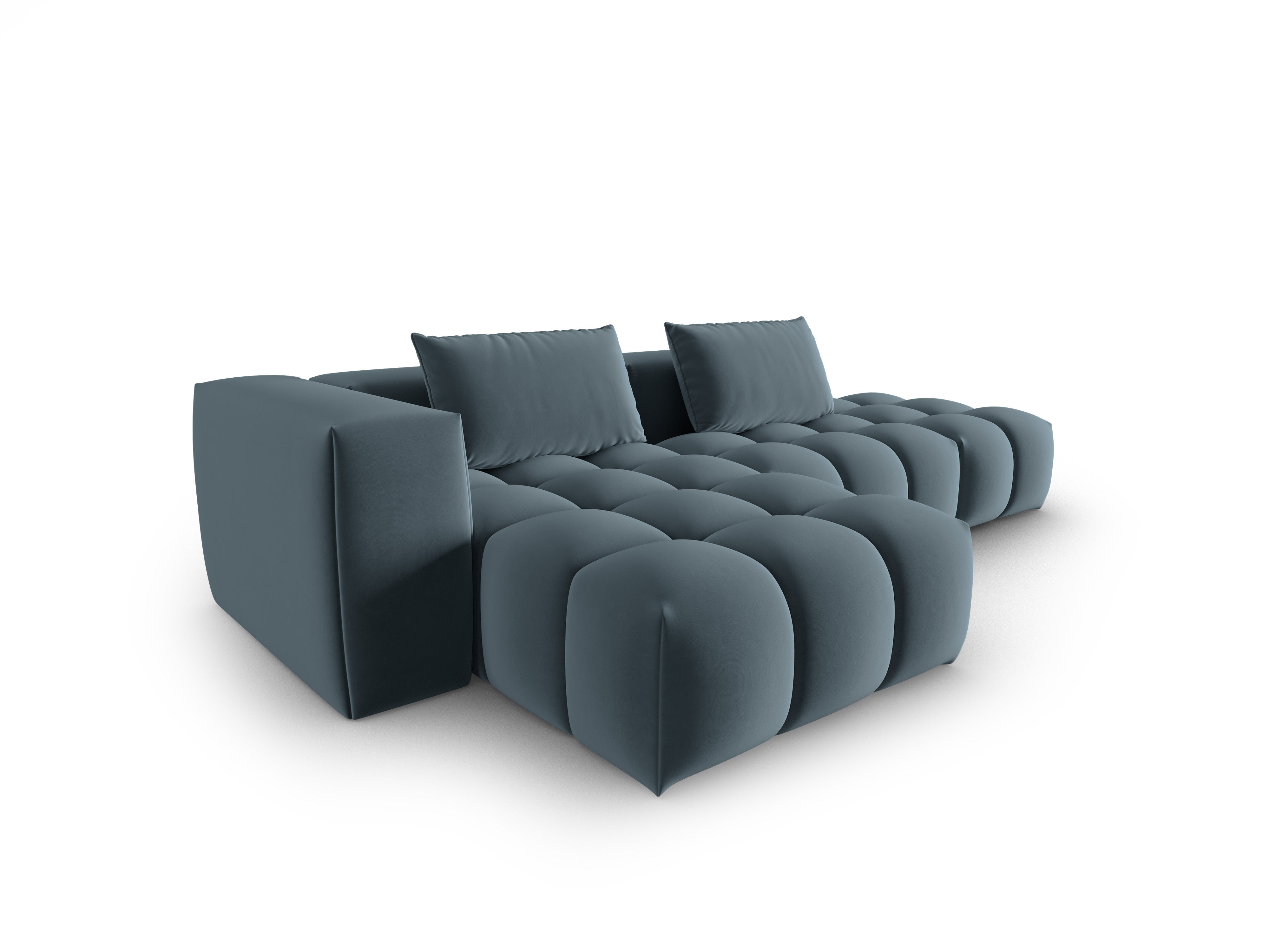 4-sitziges offenes Samt-Ecksofa linksseitig VERONA blau