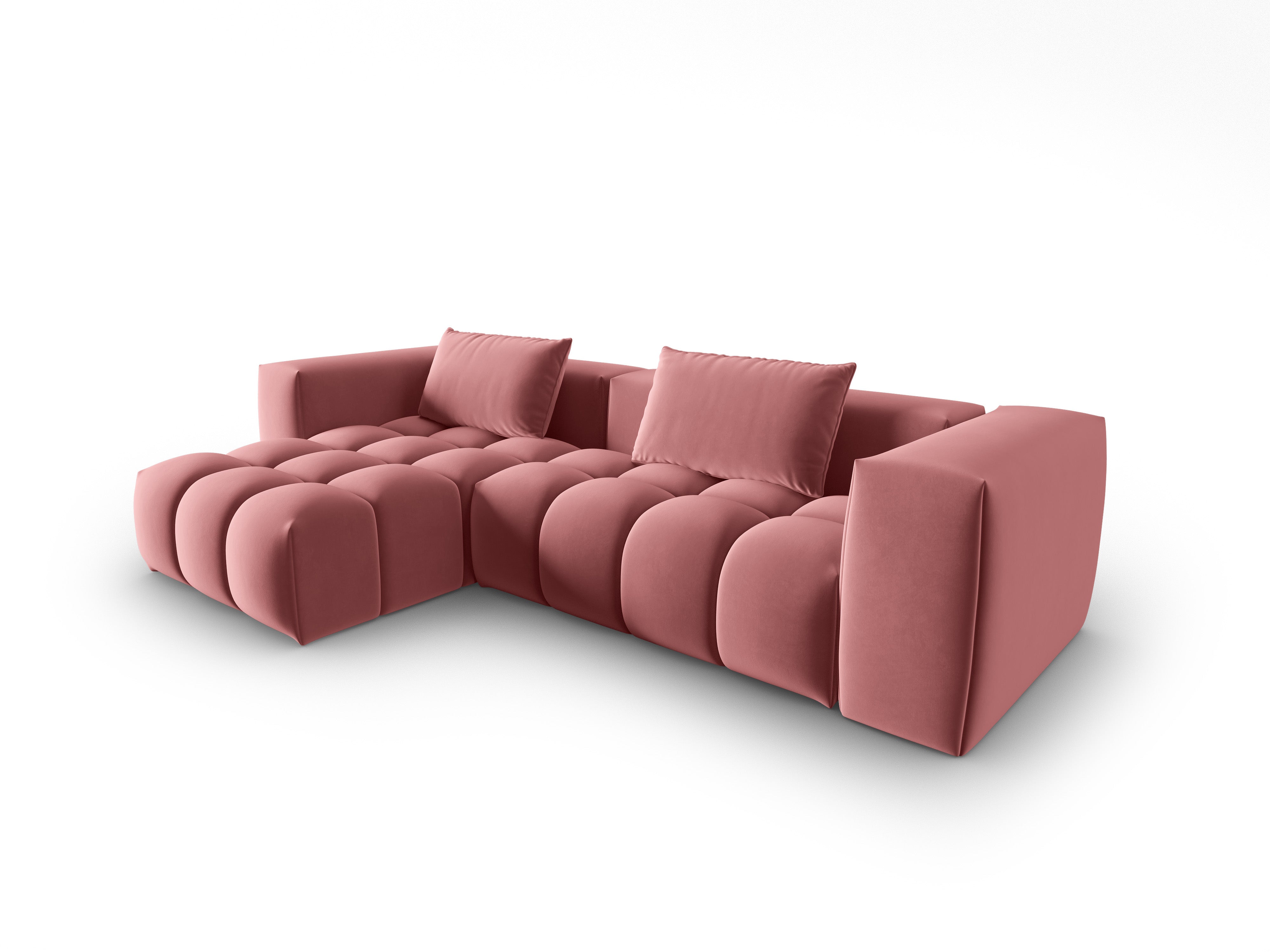 Fluwelen 3-zits linksgerichte hoekbank VERONA flamingo roze
