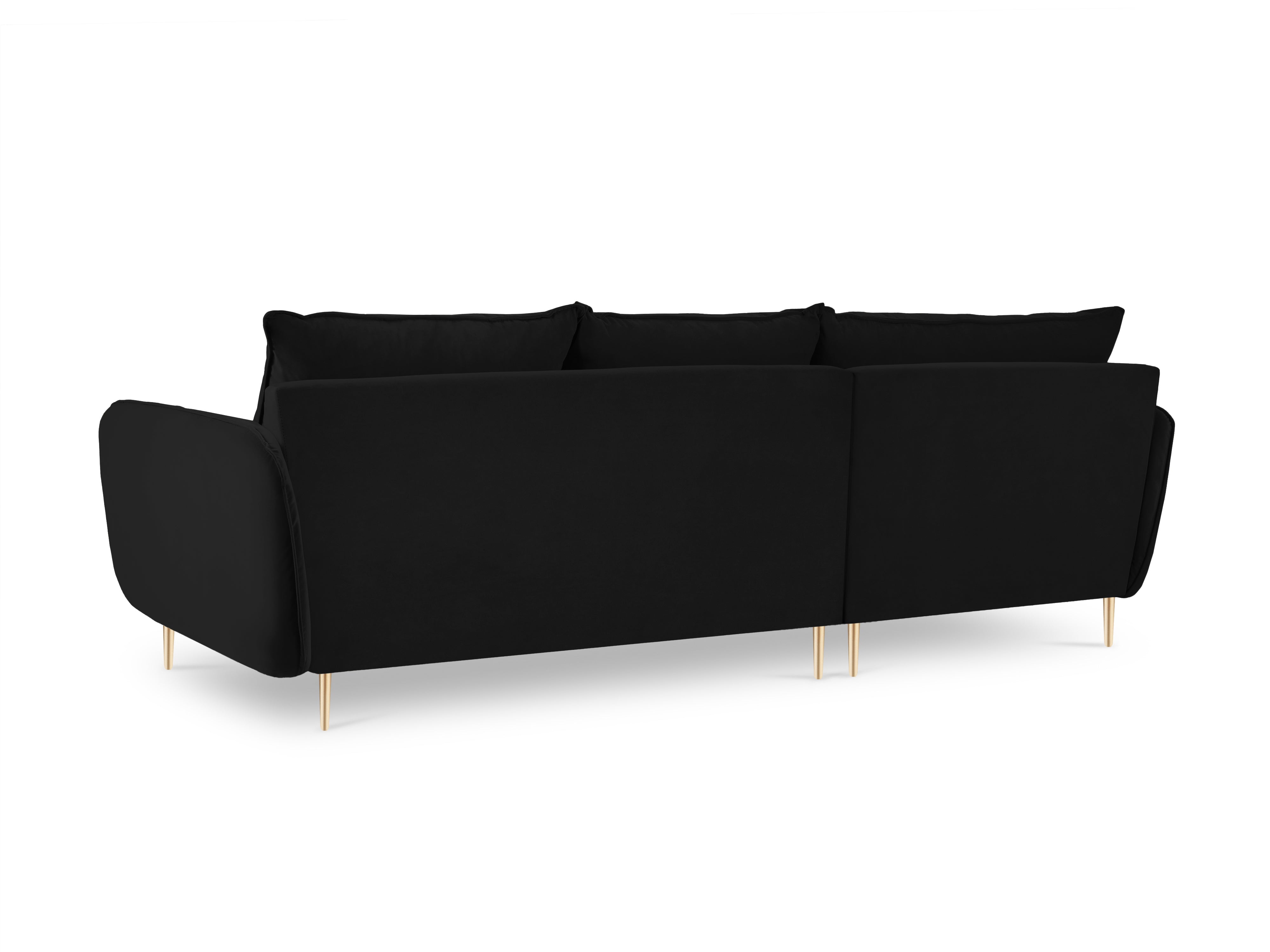 Samt-Ecksofa linksseitig für 5 Personen VIENNA schwarz mit goldenem Fuß