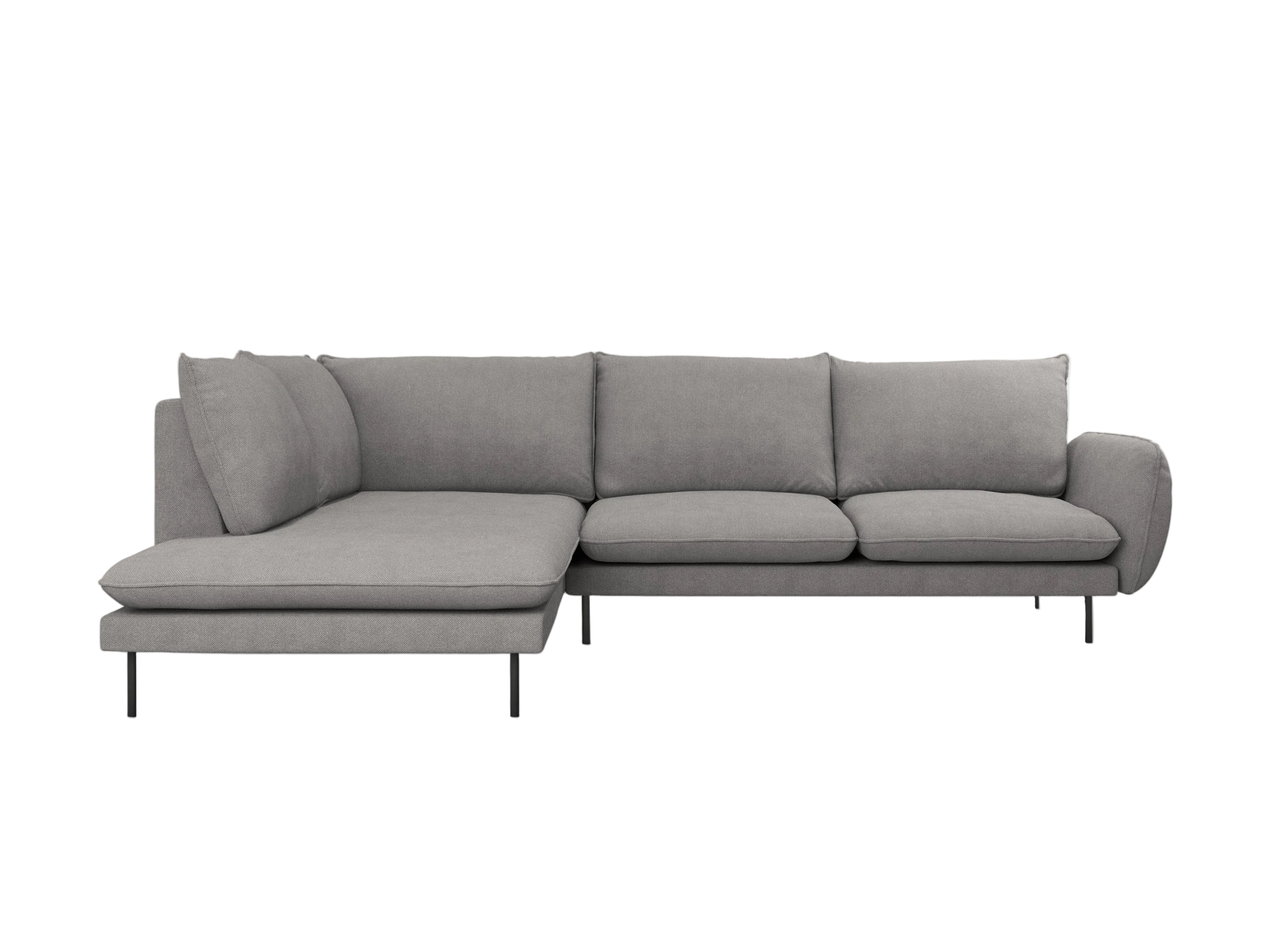 Left-facing 6-seater corner sofa VIENNA in gray chenille with a black base