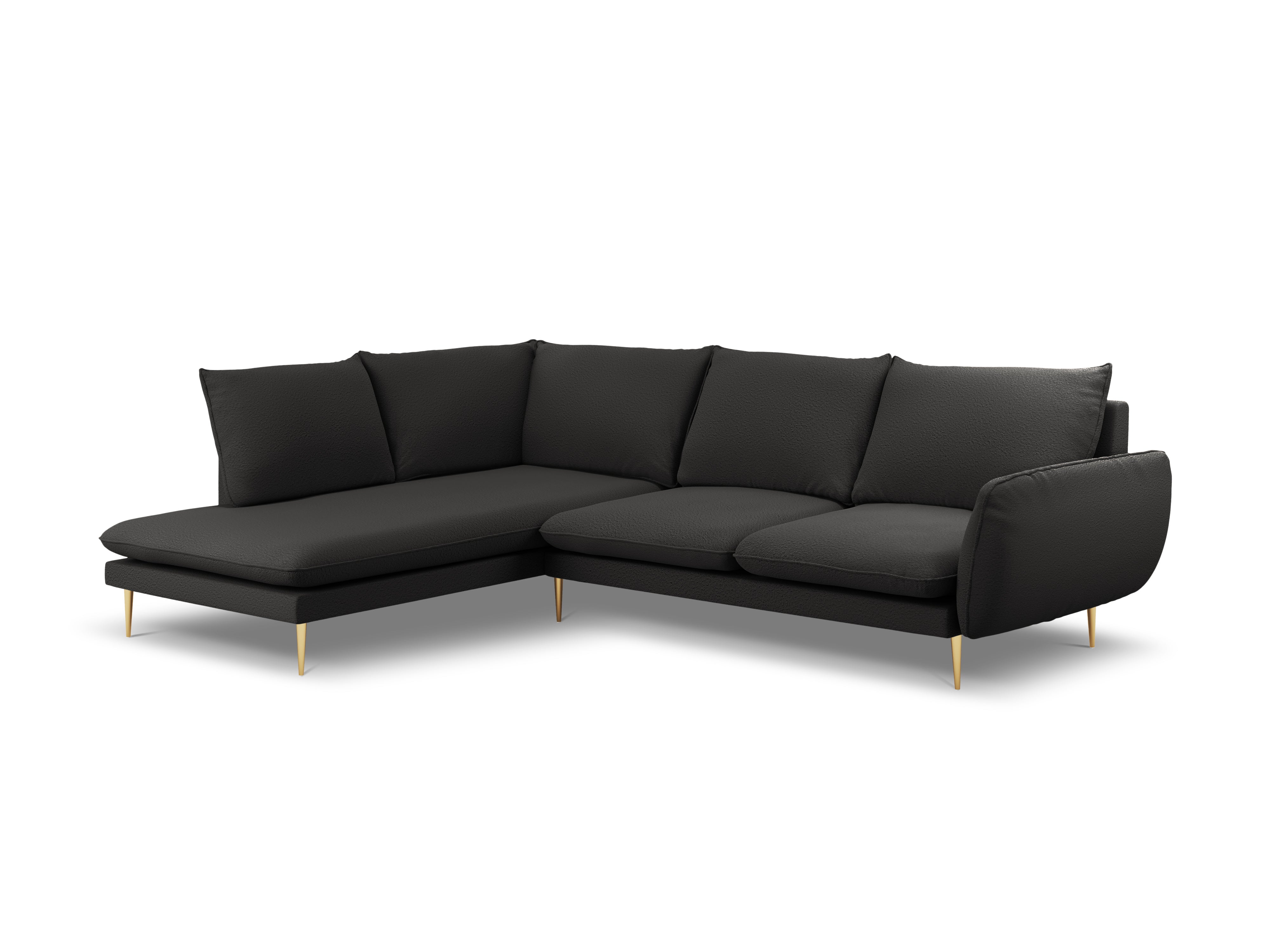 Ecksofa für 6 Personen links VIENNA schwarzes Boucle mit goldenem Gestell