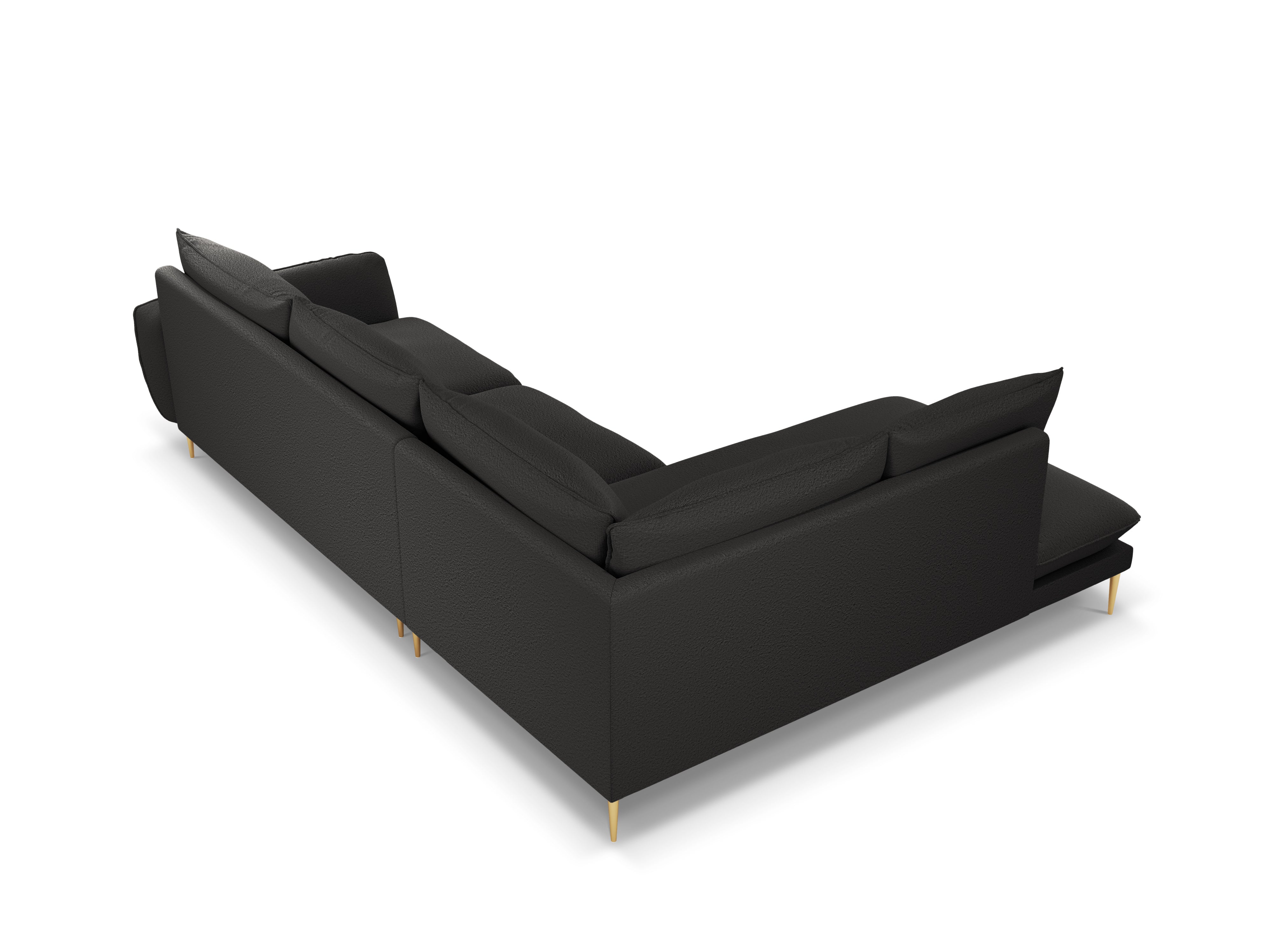 Ecksofa für 6 Personen links VIENNA schwarzes Boucle mit goldenem Gestell