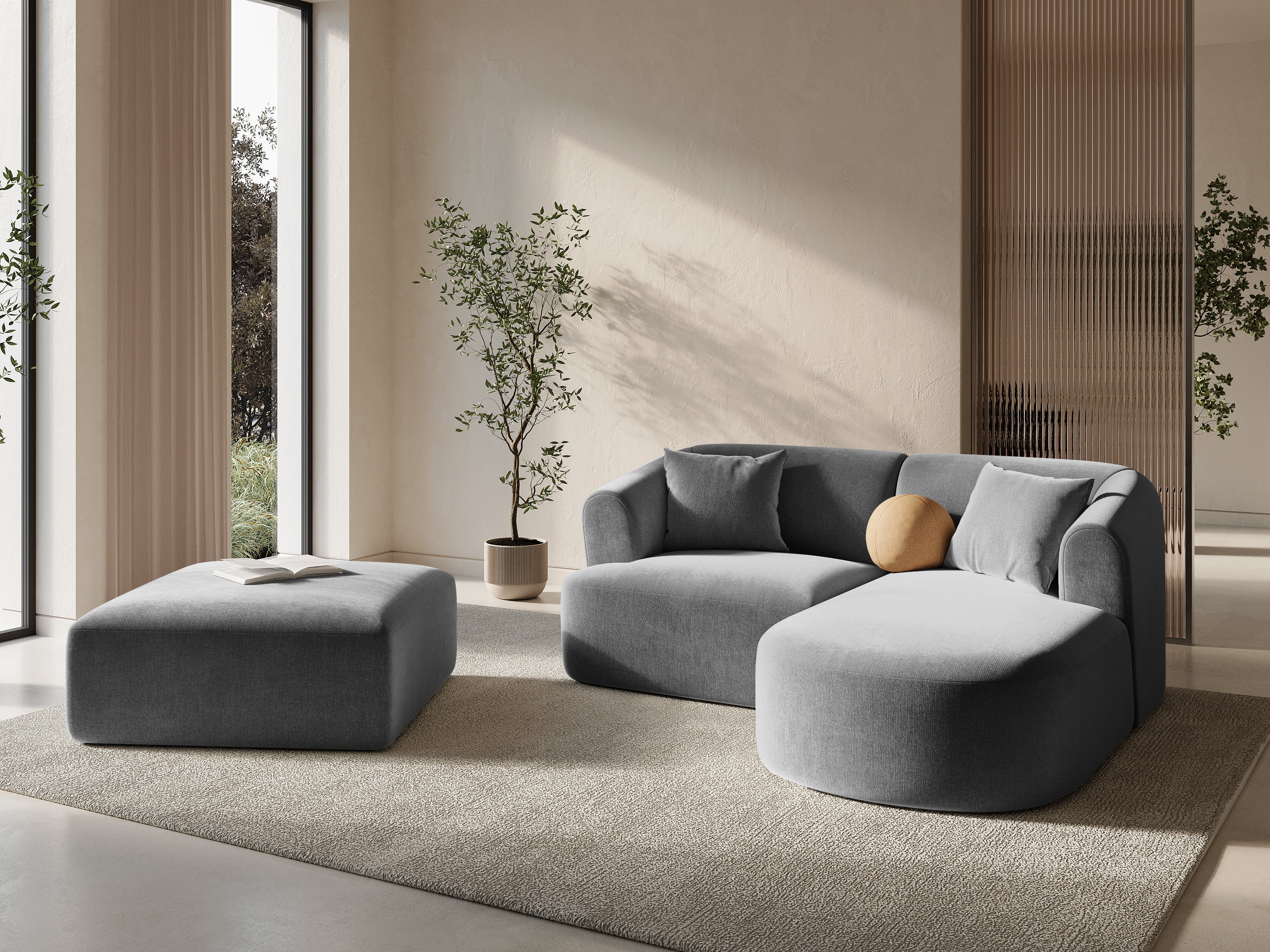 Fluwelen poef CAMPI grijs