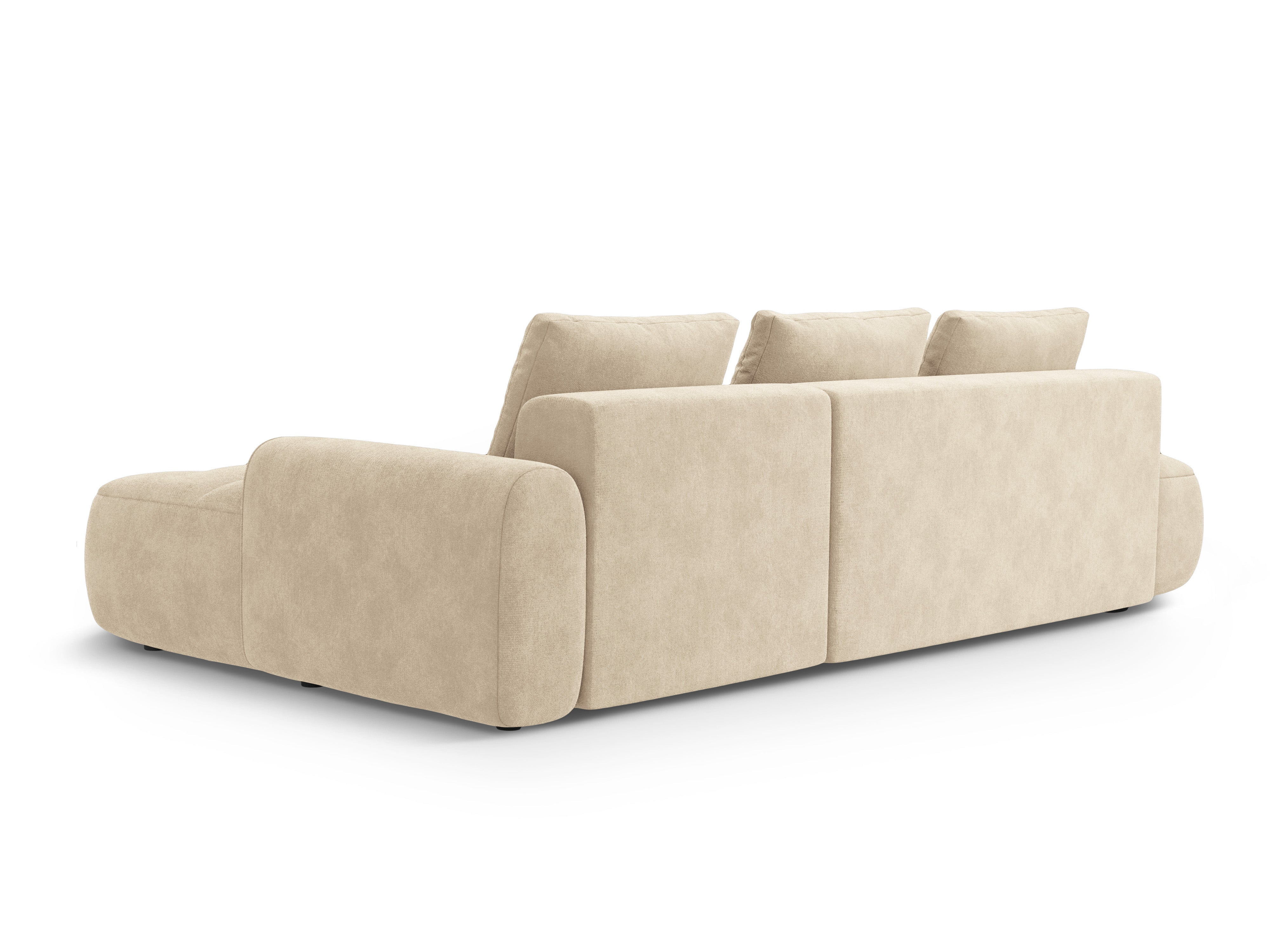 Right-facing velvet corner sofa bed for 3 people LINZ light beige