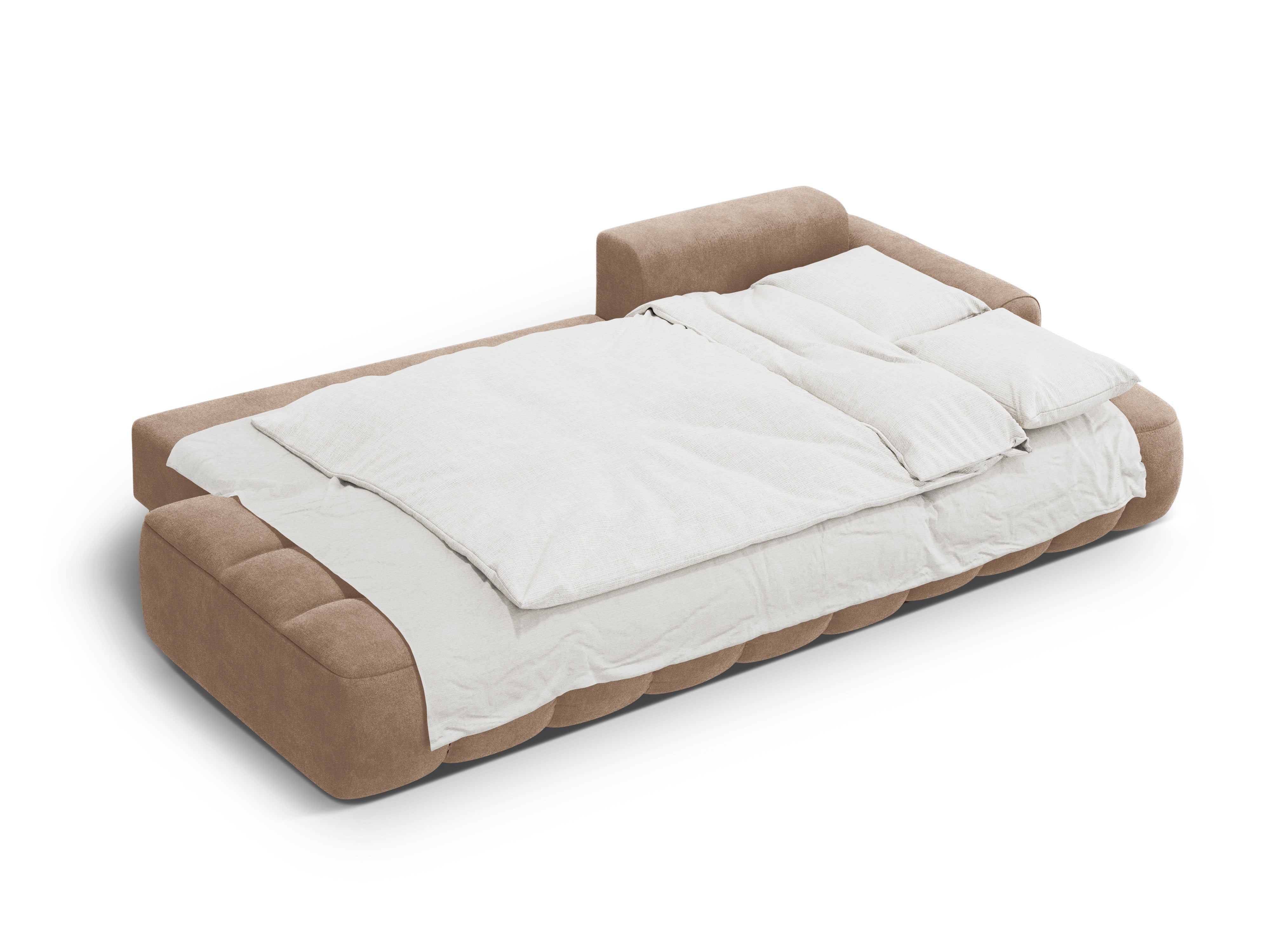 Samt-Ecksofa rechts mit Schlaffunktion 3-sitzig LINZ dunkelbeige