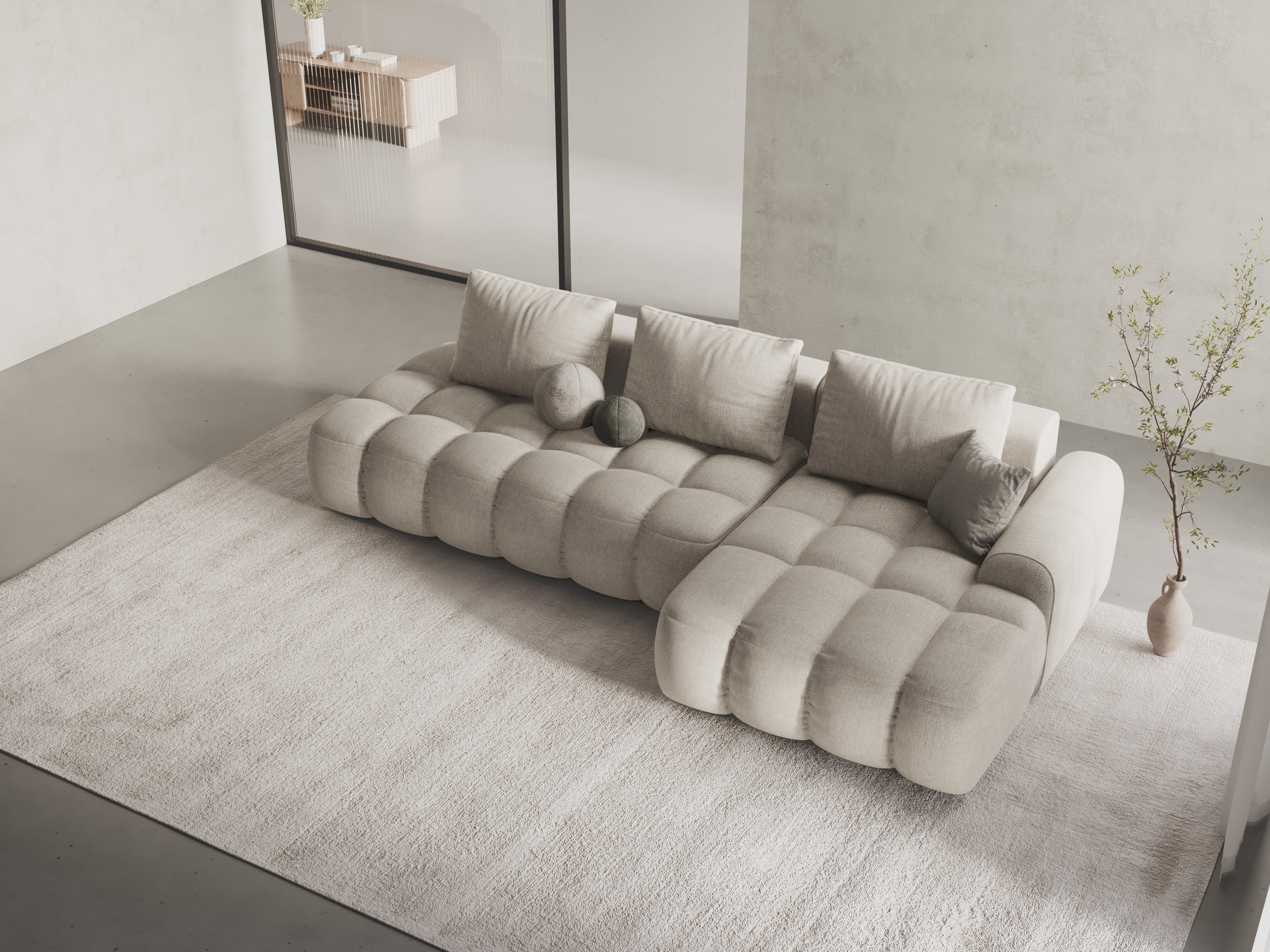 Right-hand corner sofa bed for 3 people LINZ cream