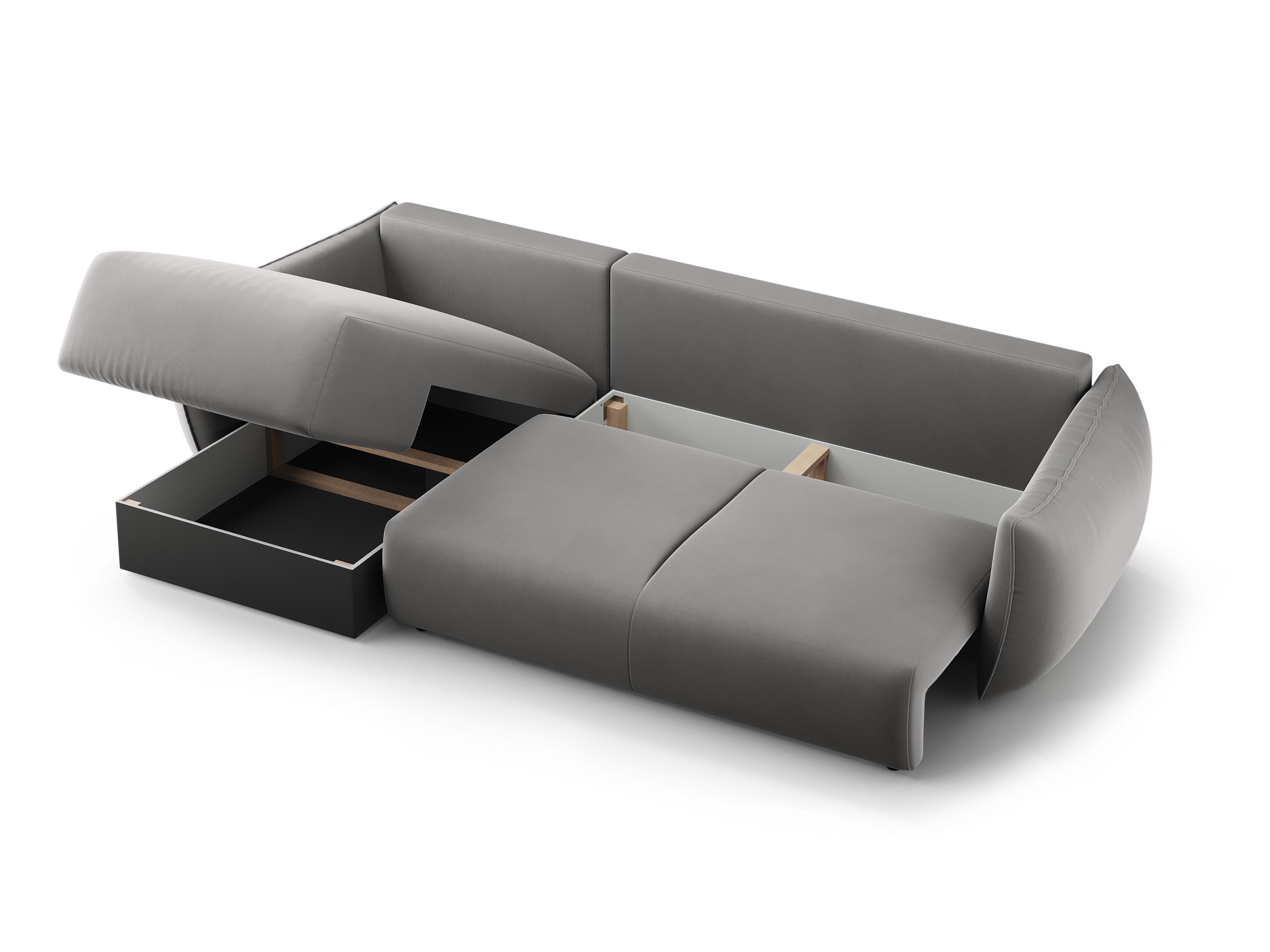 Right-facing velvet corner sofa with sleeping function MATERA gray