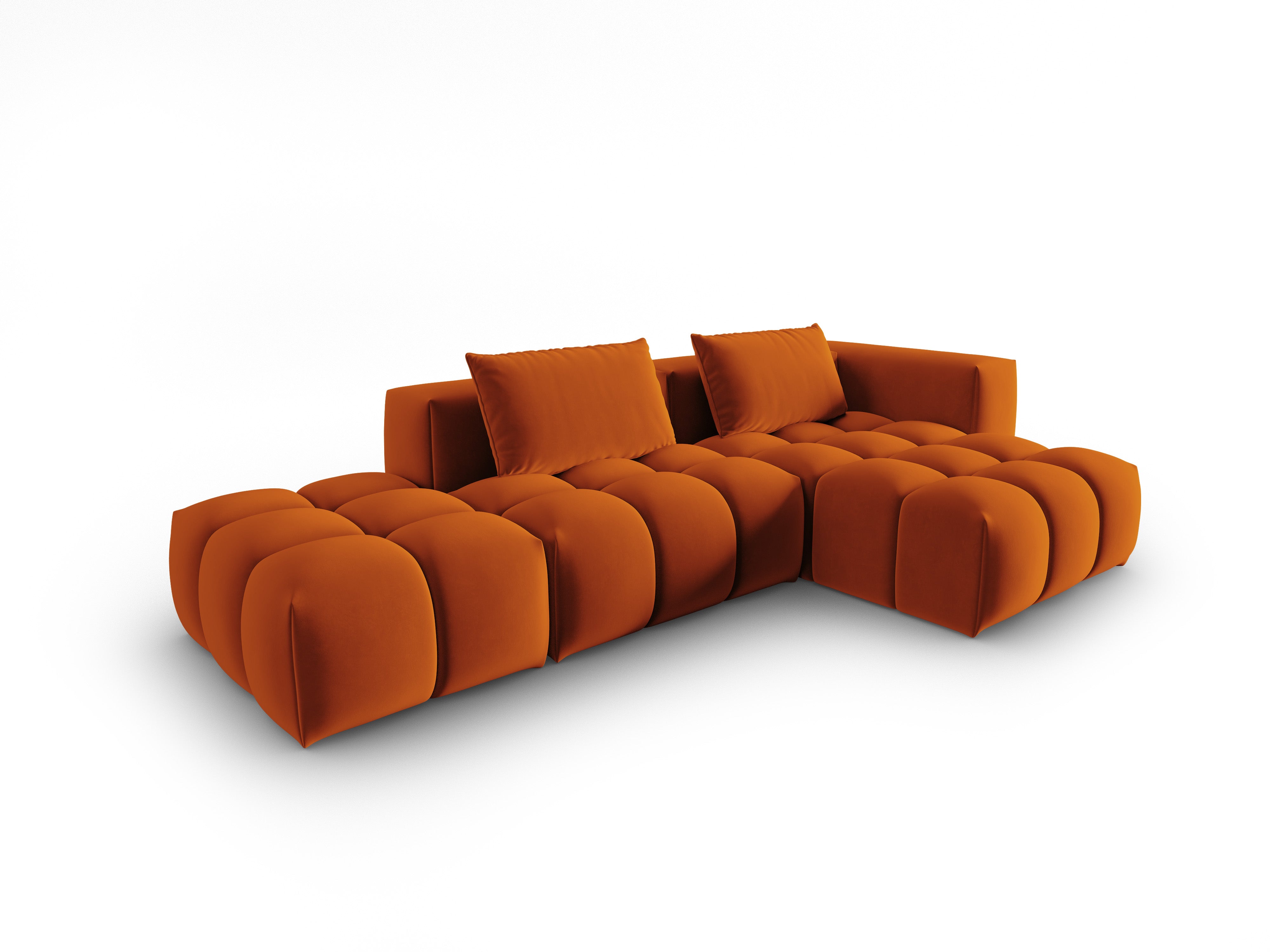 Velvet hoekbank voor 4 personen, rechts open, VERONA, baksteenkleur