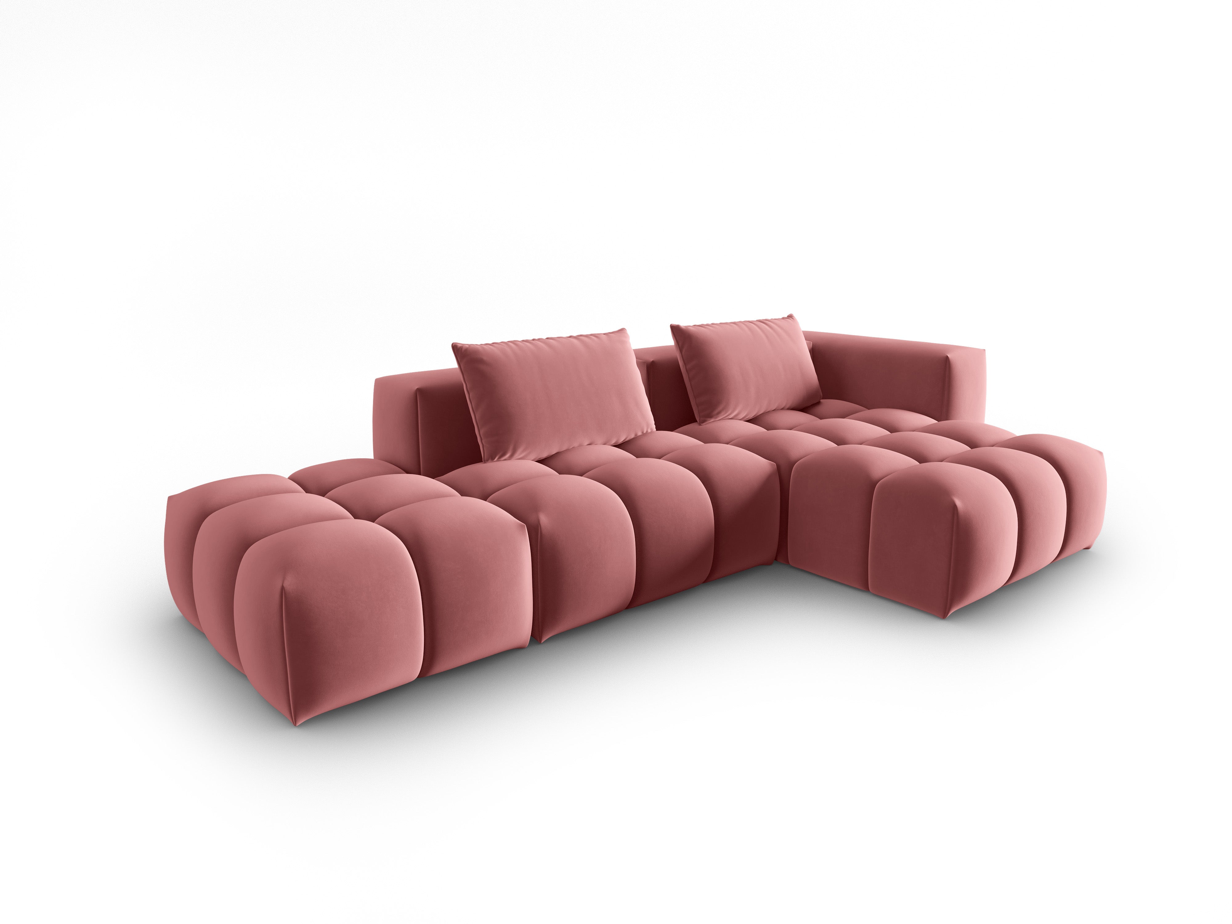 Fluwelen hoekbank voor 4 personen, rechts open, VERONA, flamingo roze