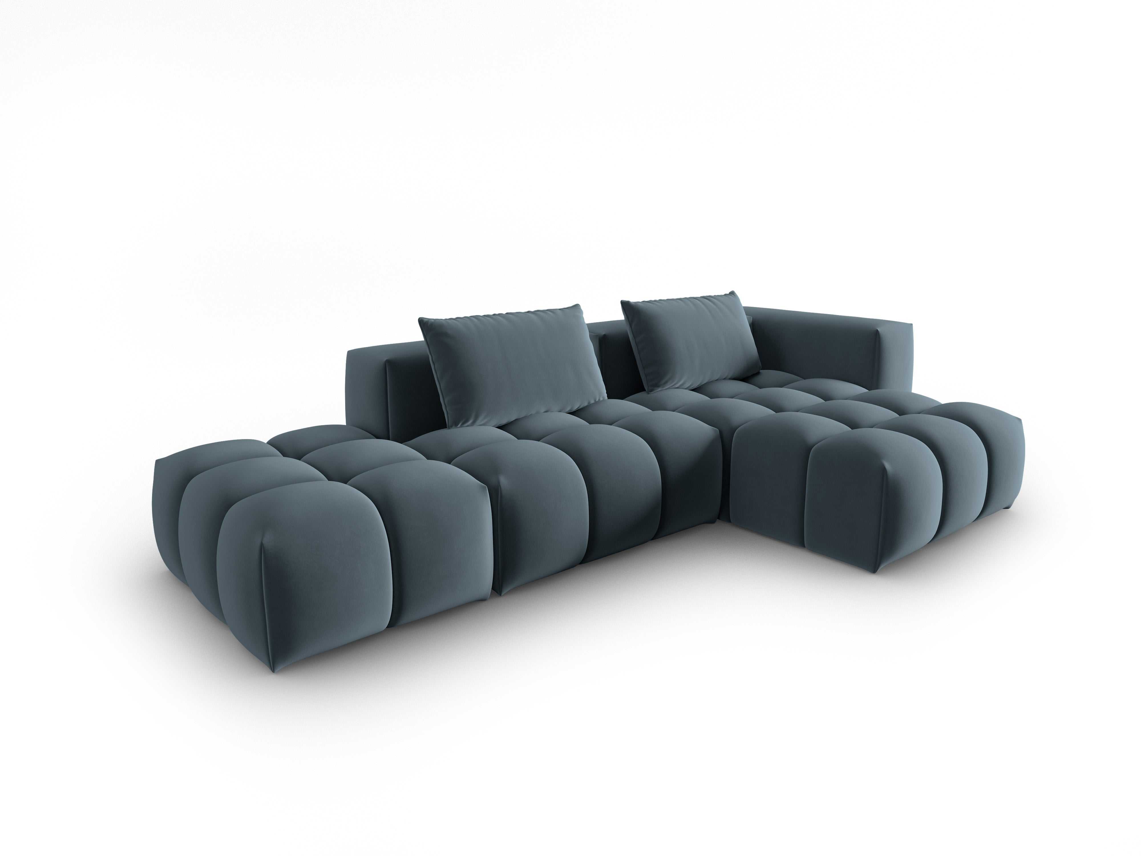 4-sitziges offenes Samt-Ecksofa rechtsseitig VERONA blau