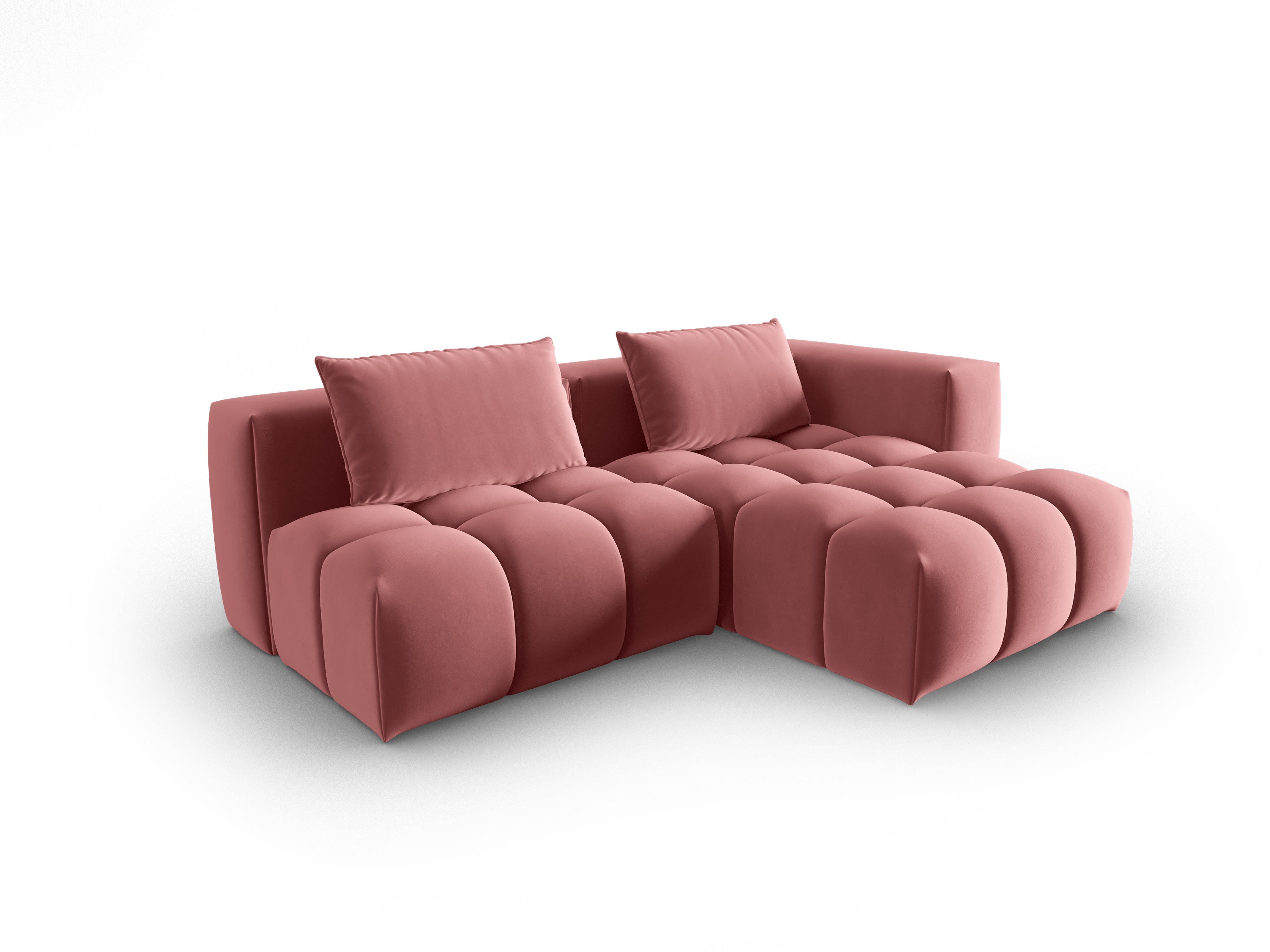 Fluwelen 3-zits hoekbank rechts open VERONA roze flamingo
