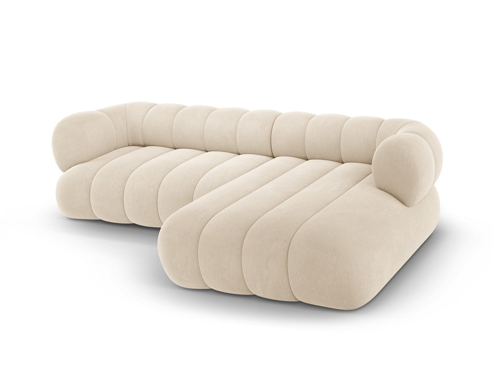 Velvet corner sofa for 5 people right-facing KOGE beige