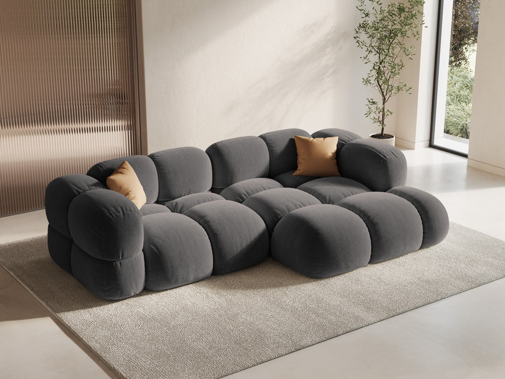 LORETTO gray velvet 3-seater right-facing corner sofa