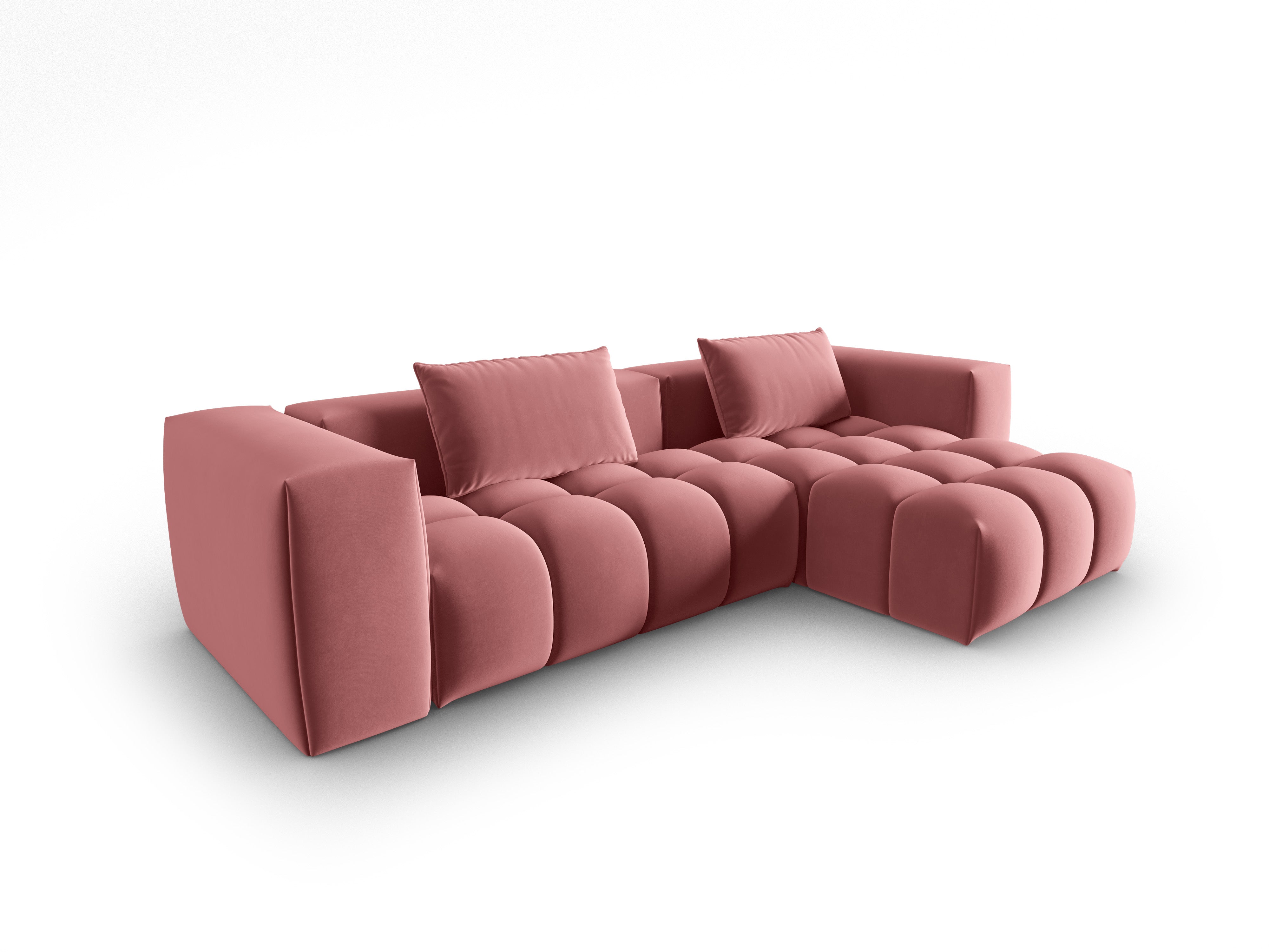Fluwelen 3-zits hoekbank rechts VERONA roze flamingo