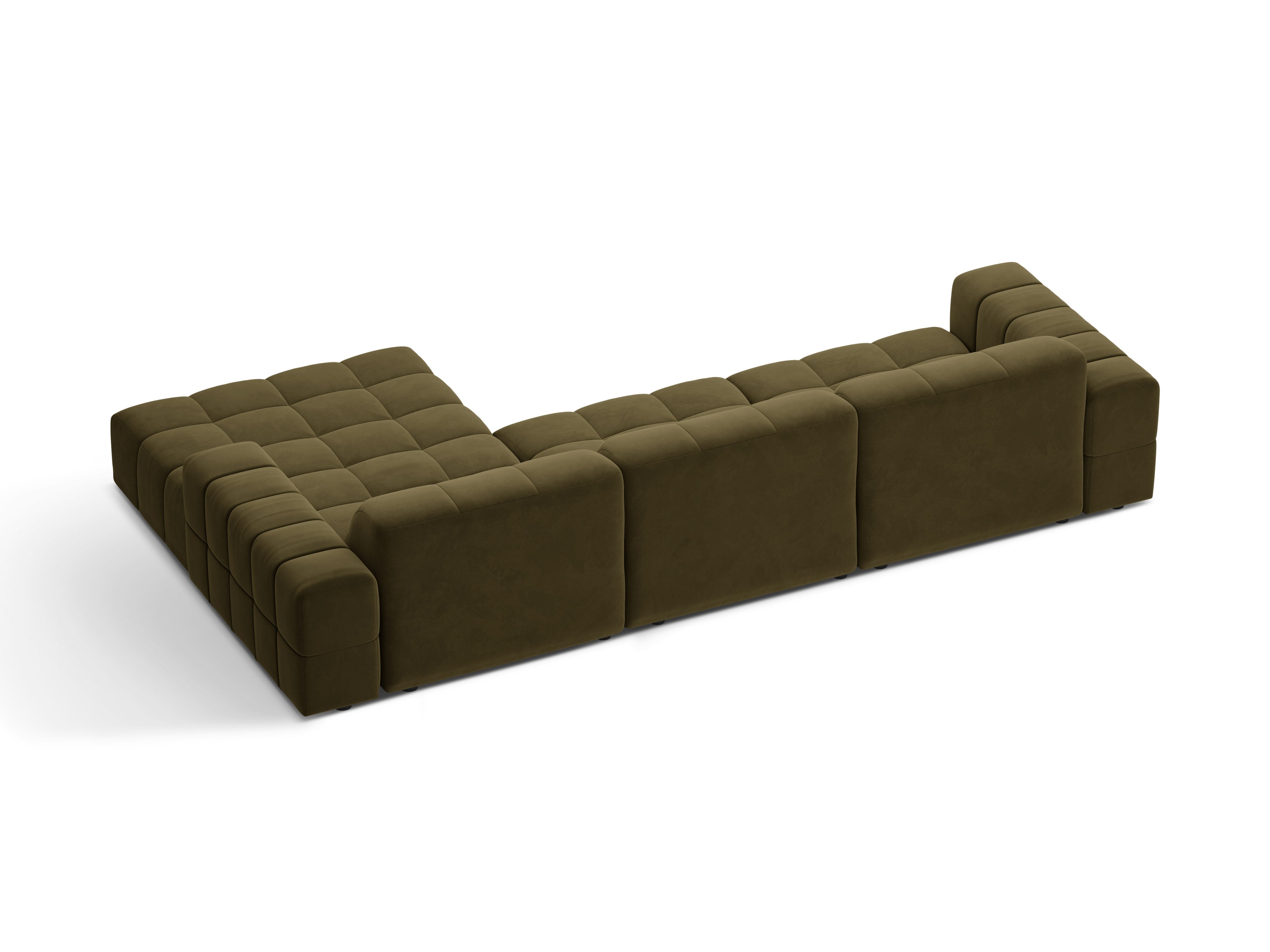 Narożnik prawostronny aksamitny 4-osobowy CHICAGO oliwkowy – sofa narożna