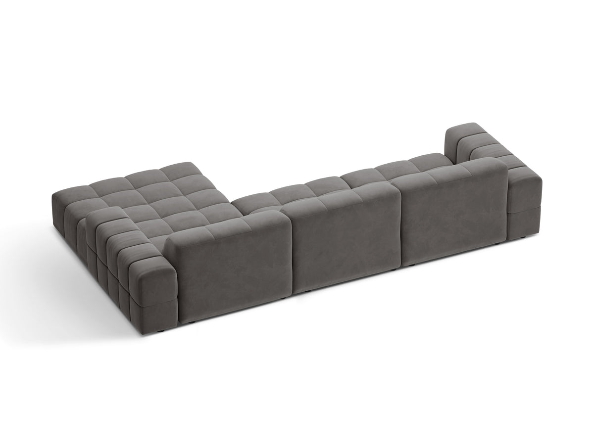 Narożnik prawostronny aksamitny 4-osobowy CHICAGO szary – sofa narożna