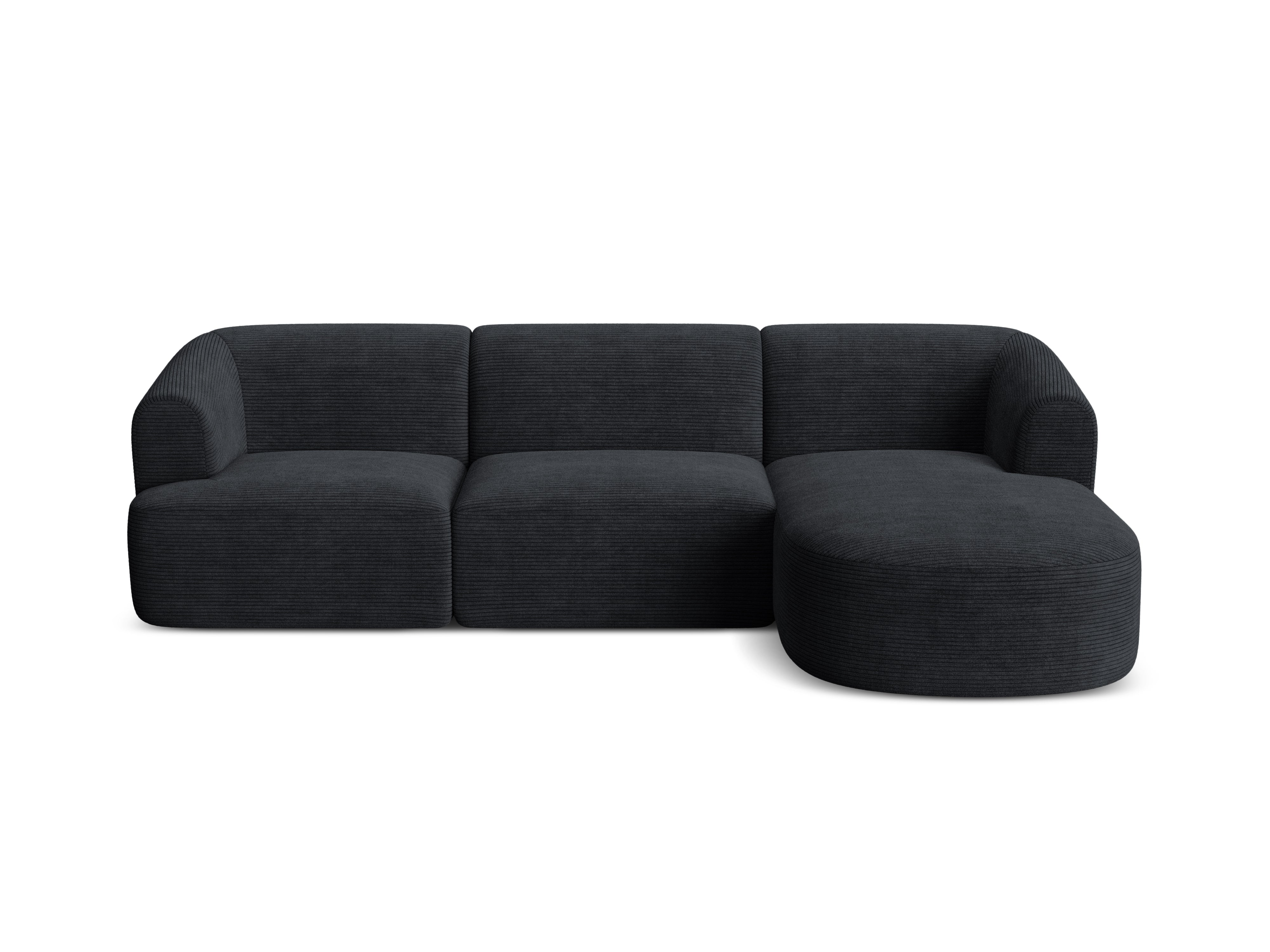 Right-facing 4-seater CAMPI black corduroy sofa