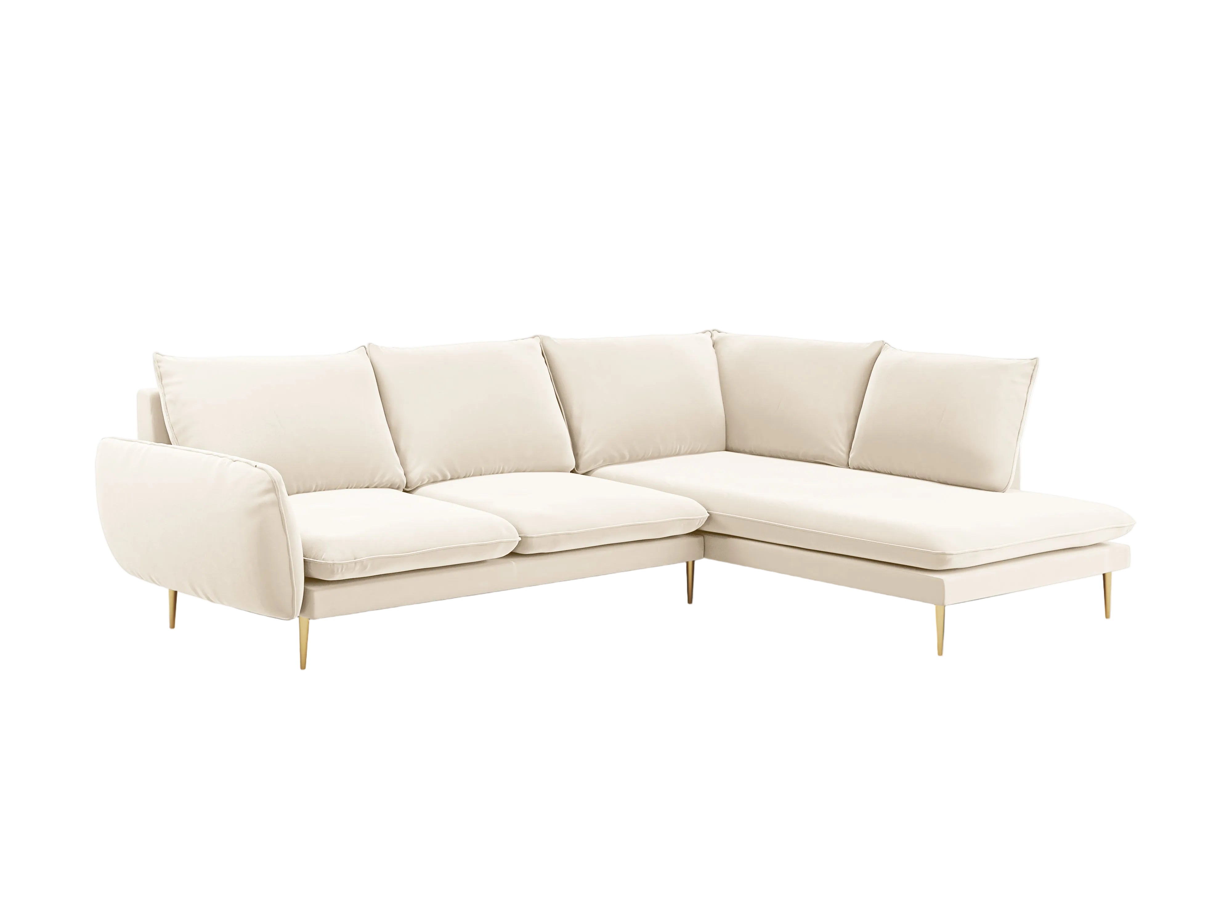 Beige Samt-Ecksofa für 5 Personen VIENNA mit goldener Basis