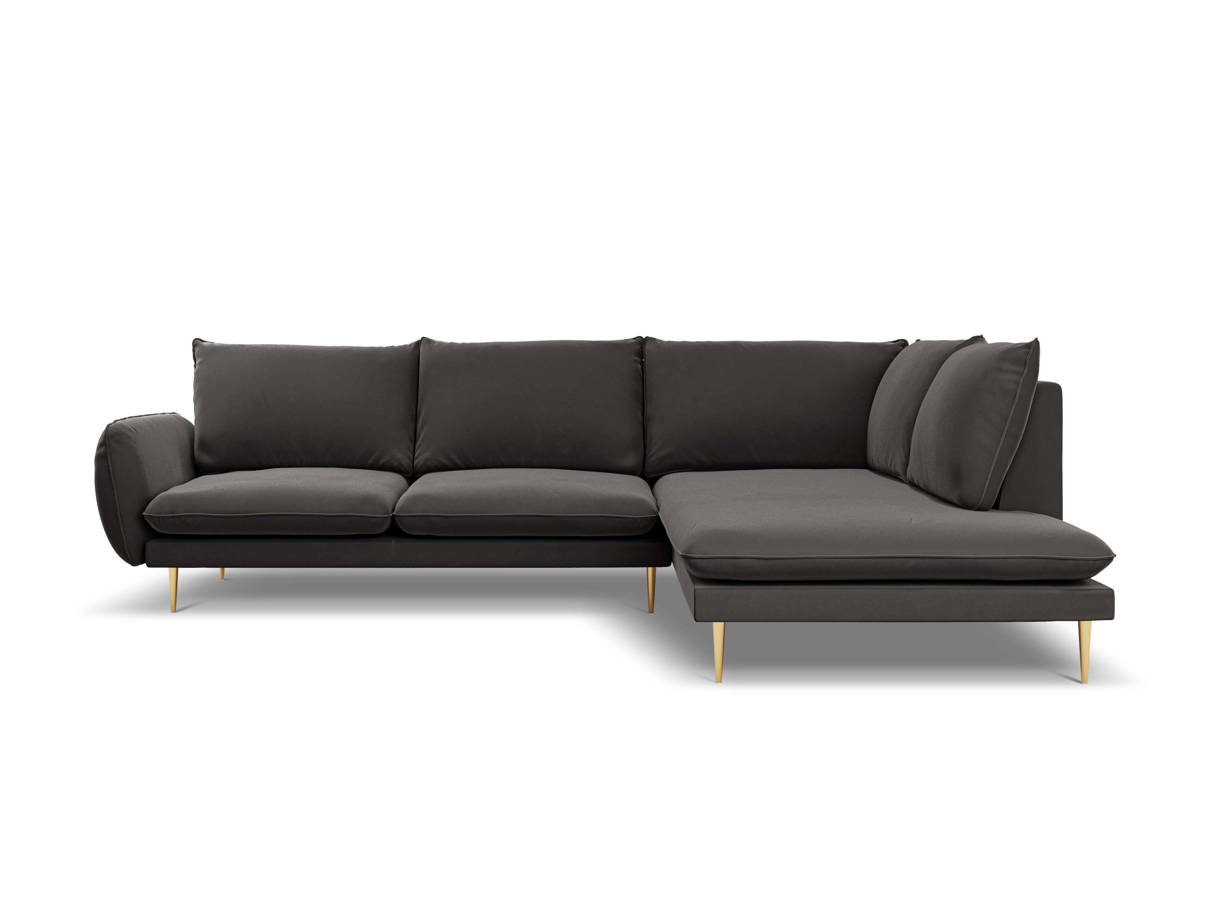 Velvet Corner Sofa Right-Hand 5-Seater VIENNA Dark Gray with Gold Base