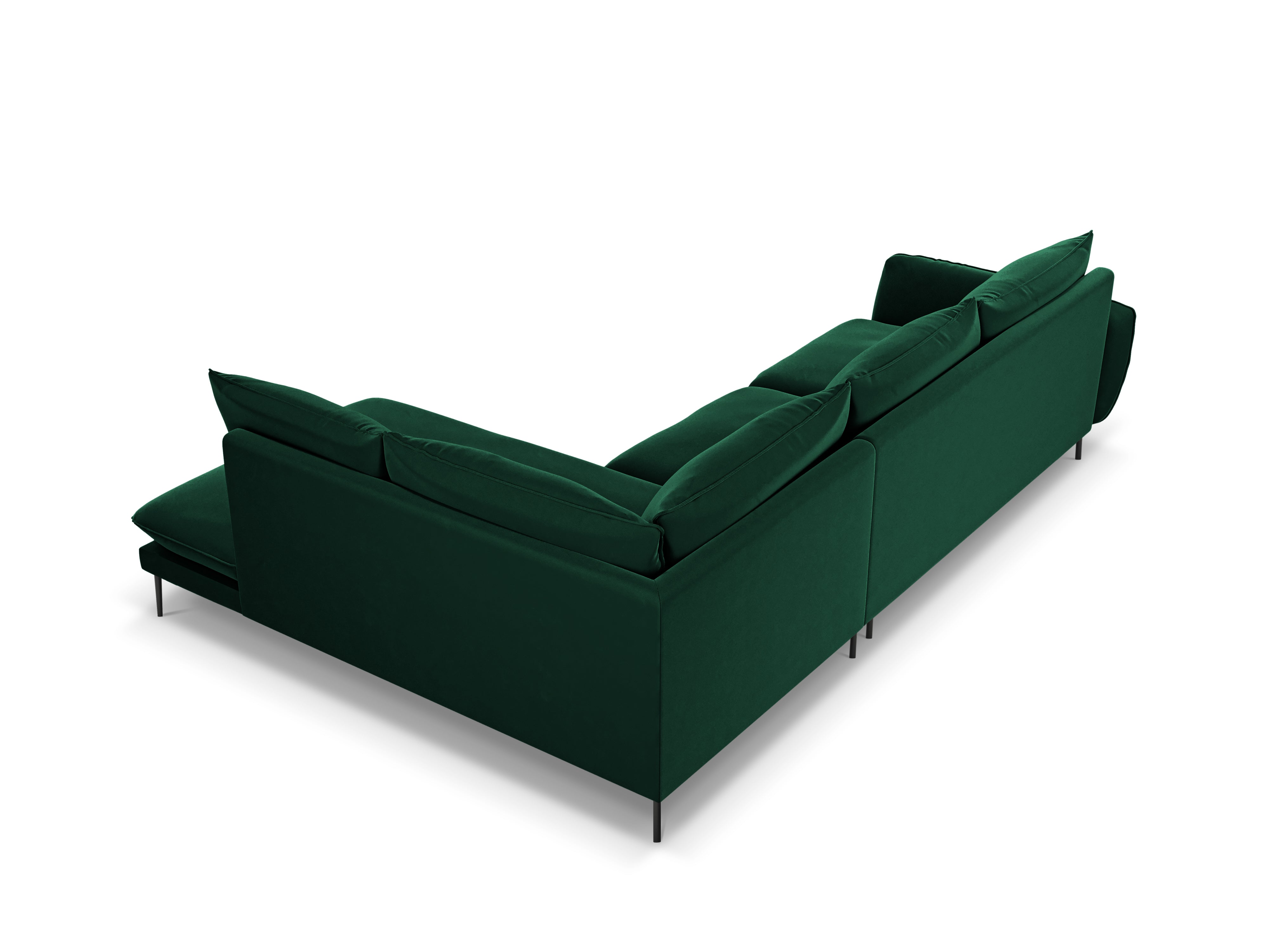 Velvet corner sofa for 6 people, right-facing, VIENNA, bottle green with black base