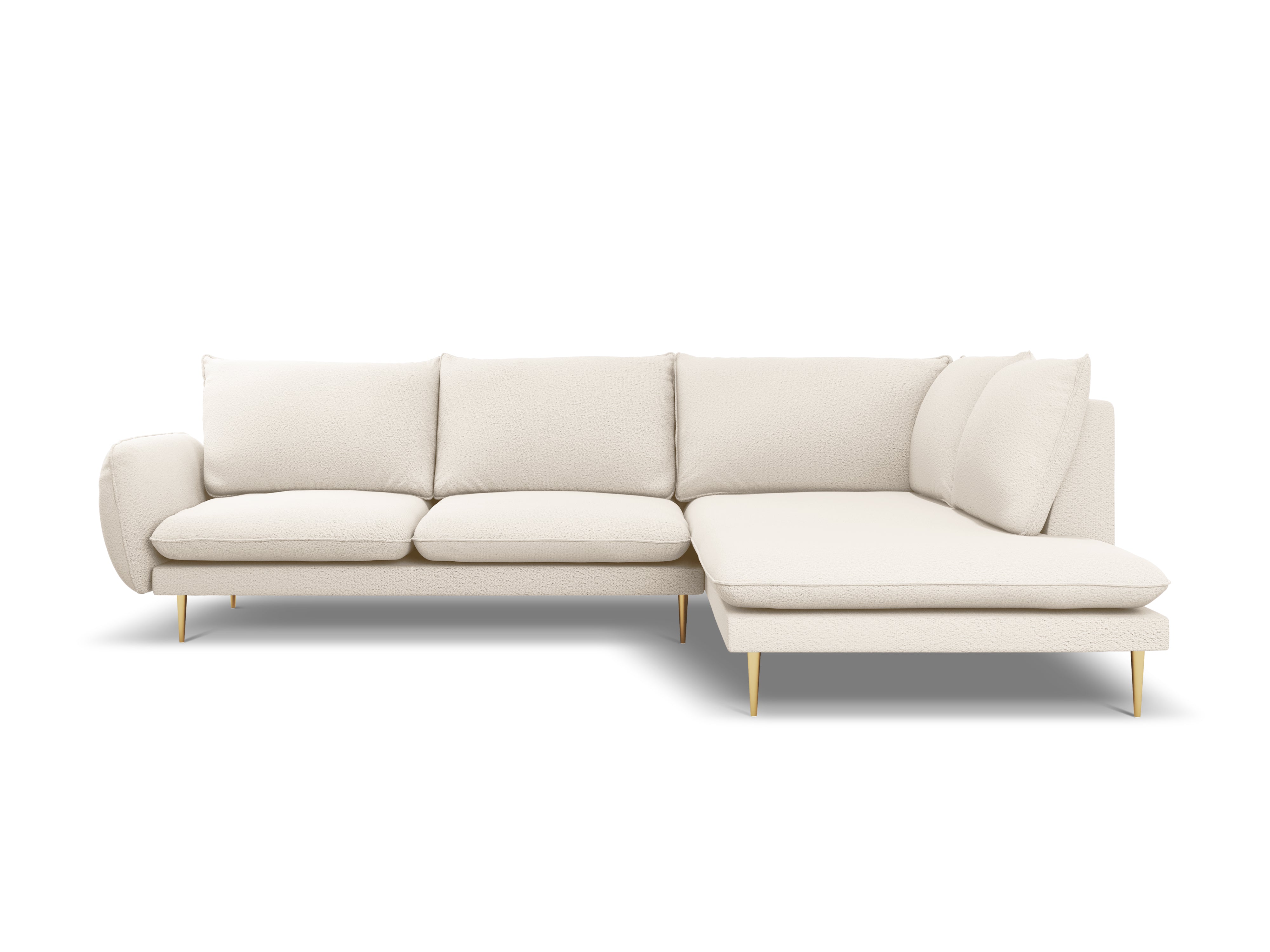 Beige boucle 6-persoons rechterhoekbank VIENNA met gouden basis