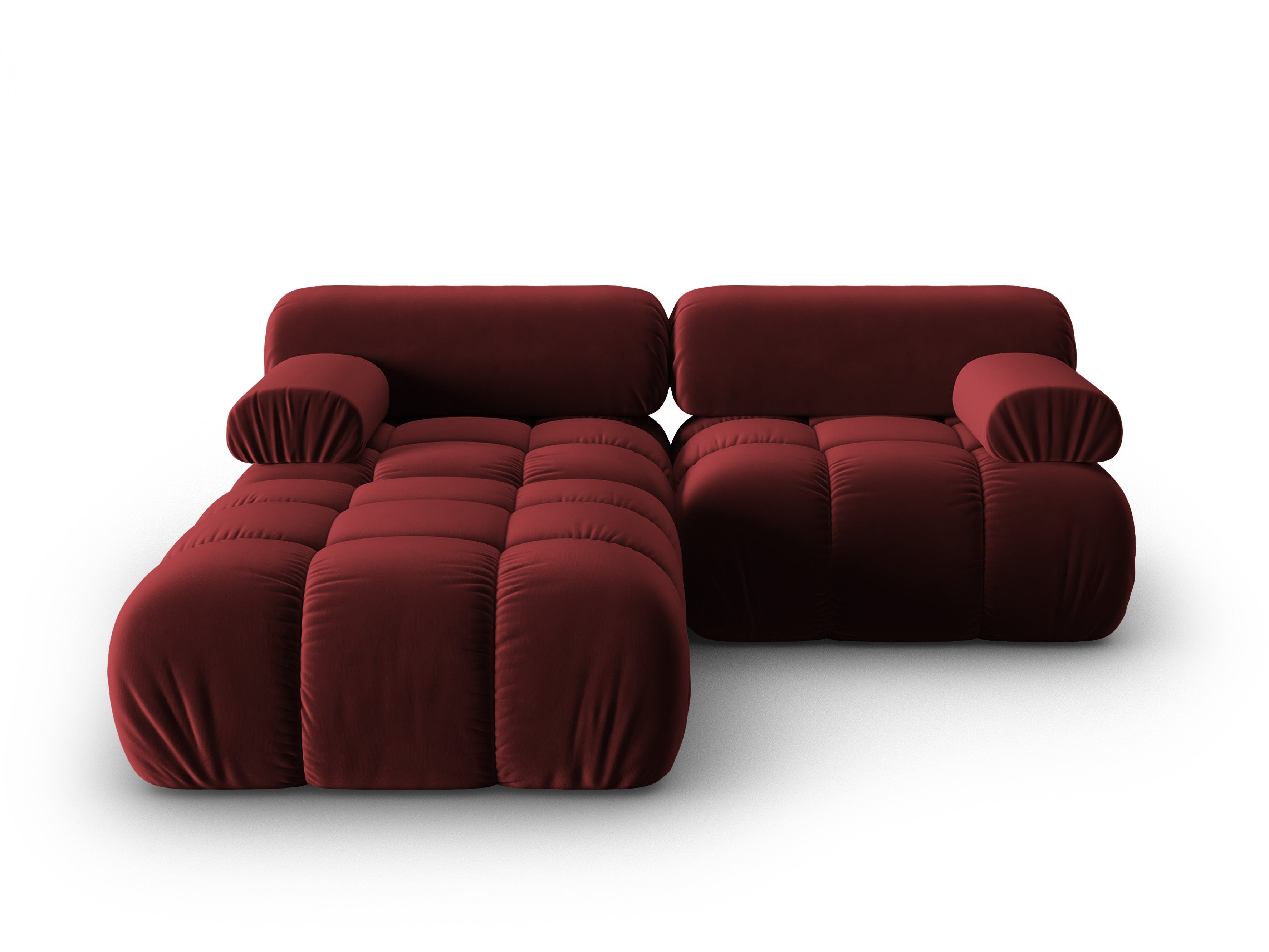 CORTINA Velvet Corner Sofa for 3 People in Wine Red