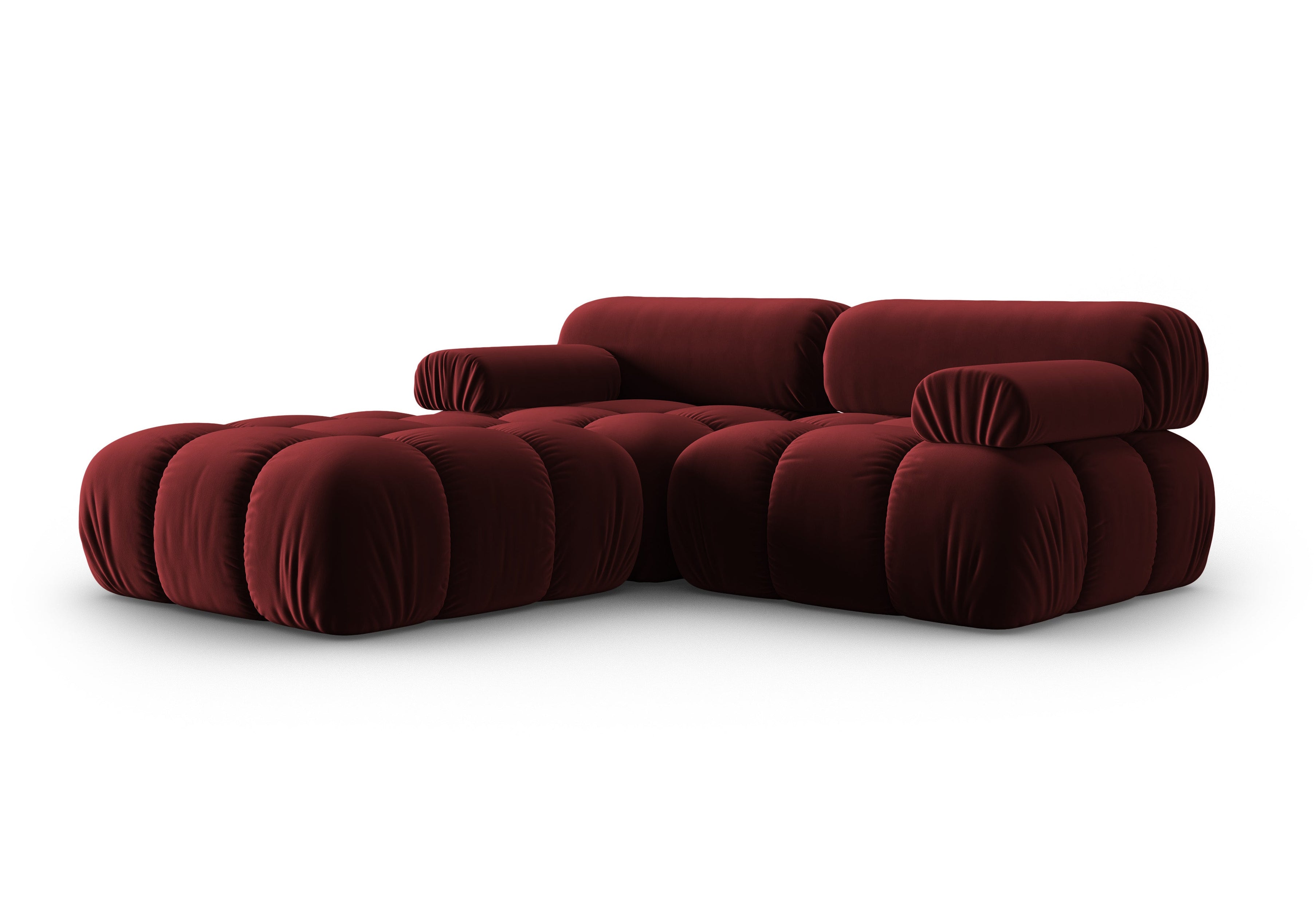 CORTINA Velvet Corner Sofa for 3 People in Wine Red
