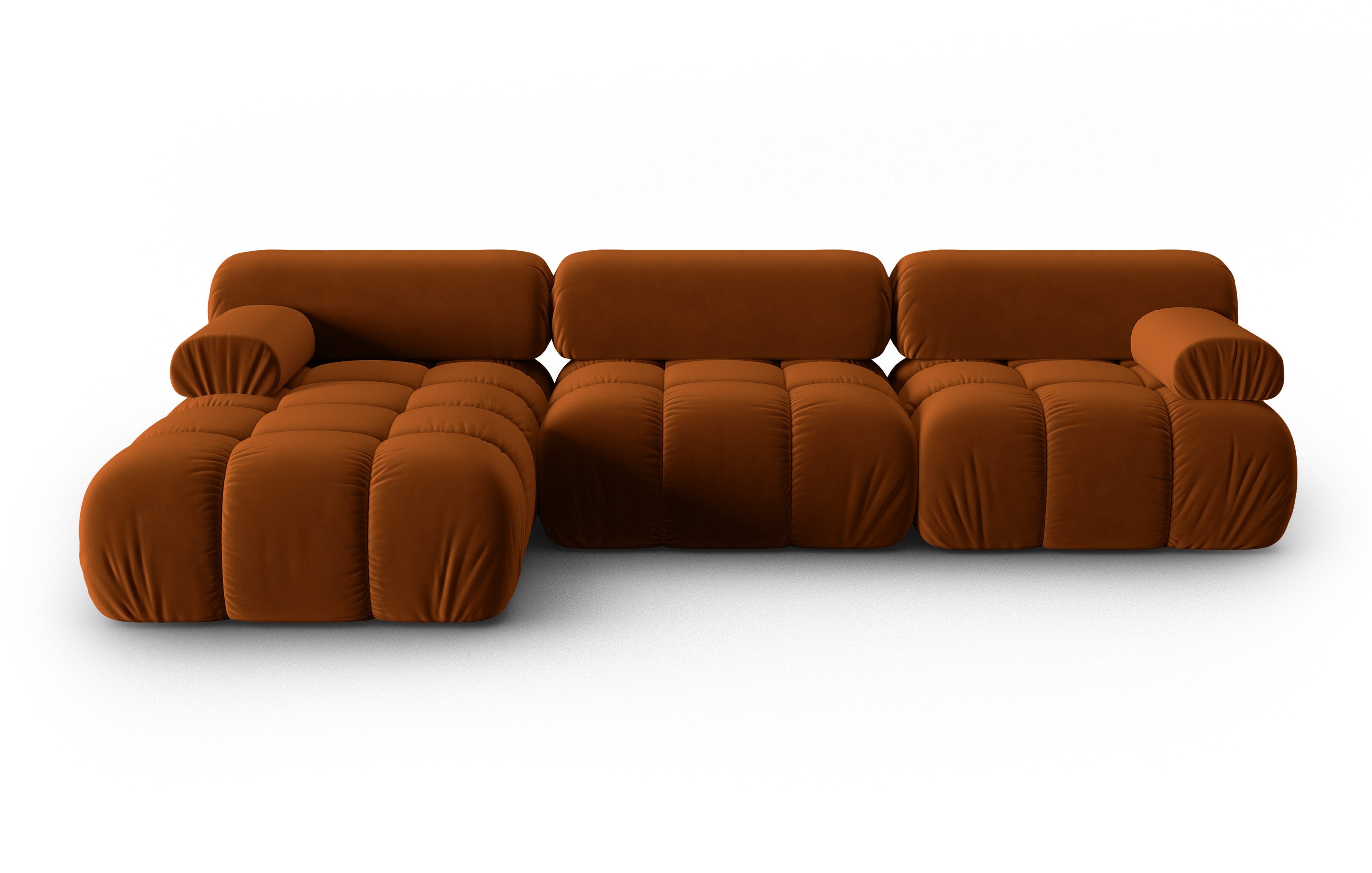 Velvet hoekbank voor 4 personen, links CORTINA, baksteenrood
