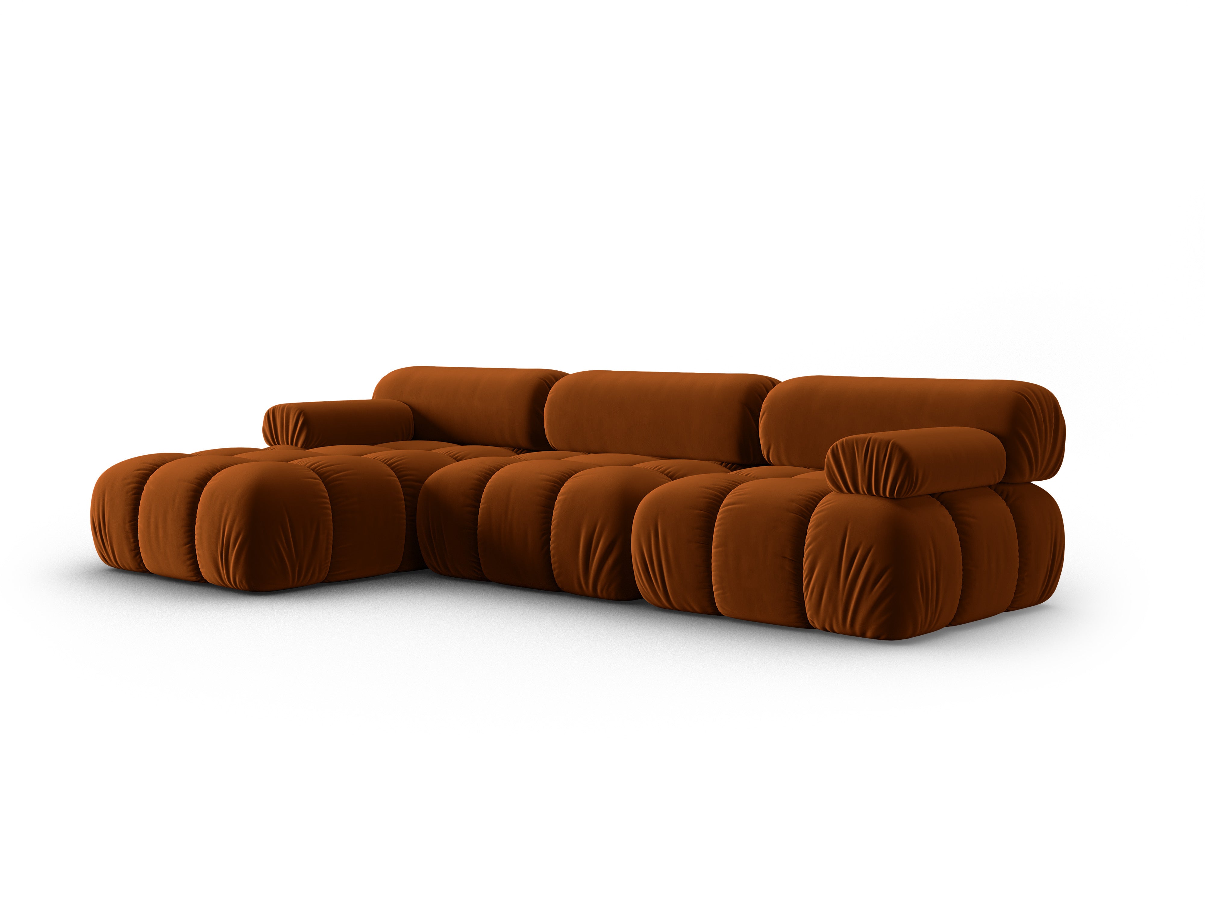 Velvet hoekbank voor 4 personen, links CORTINA, baksteenrood