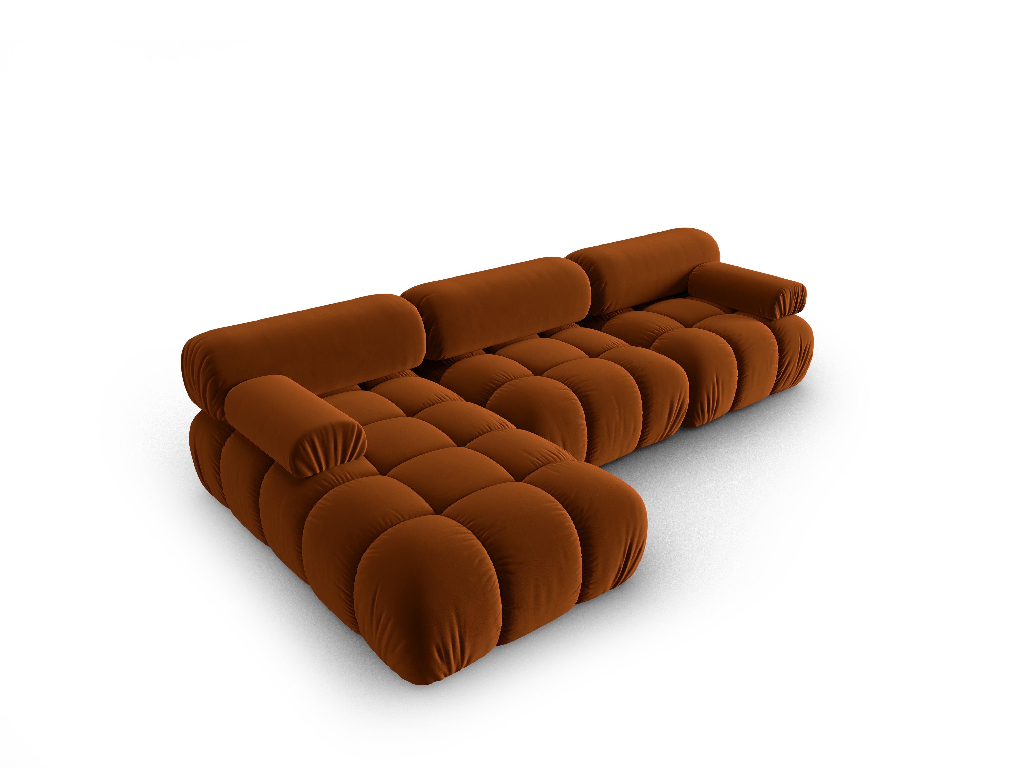 Velvet hoekbank voor 4 personen, links CORTINA, baksteenrood