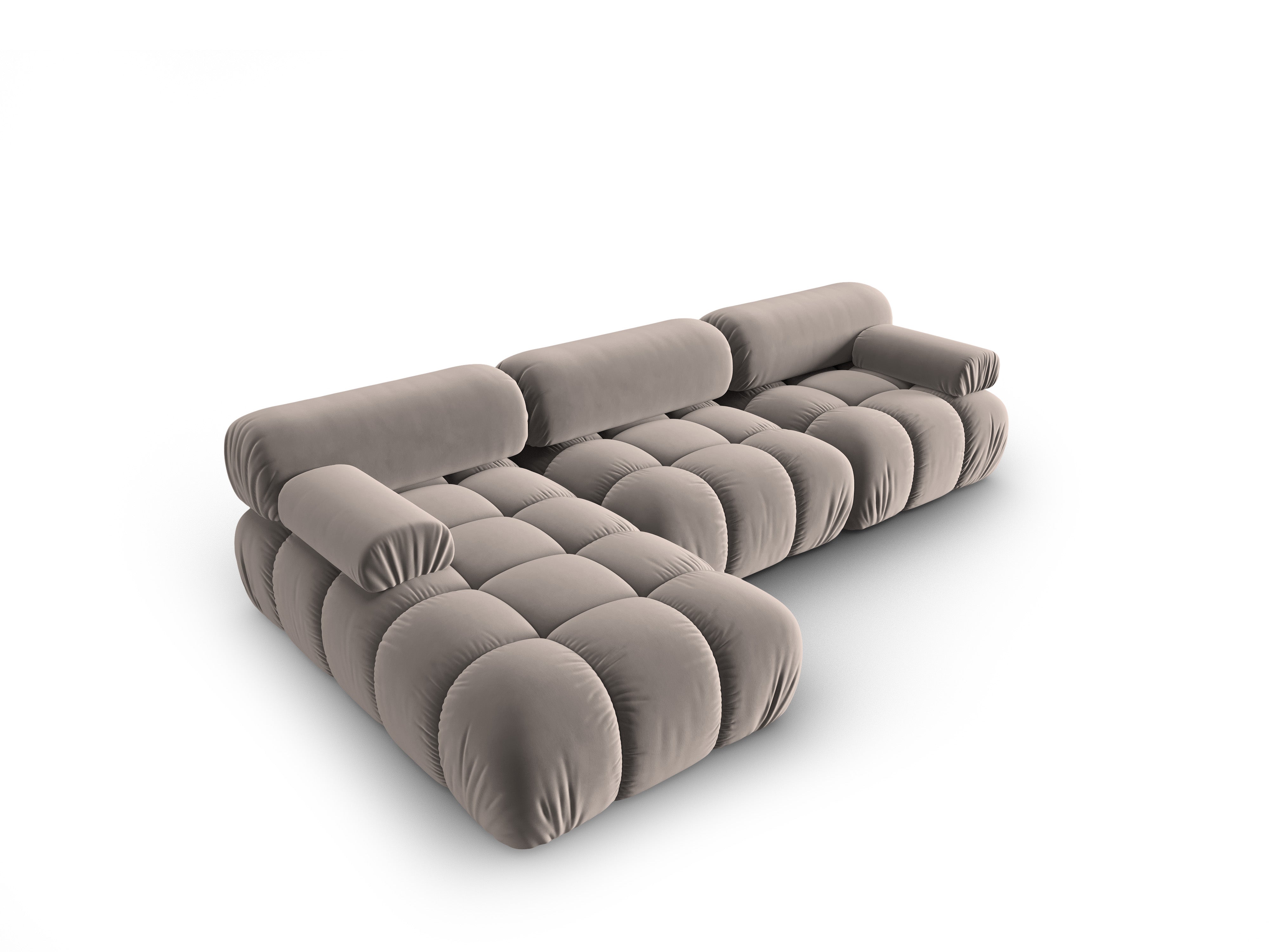 Narożnik aksamitny 4-osobowy lewostronny CORTINA cappuccino – Cosmopolitan Design