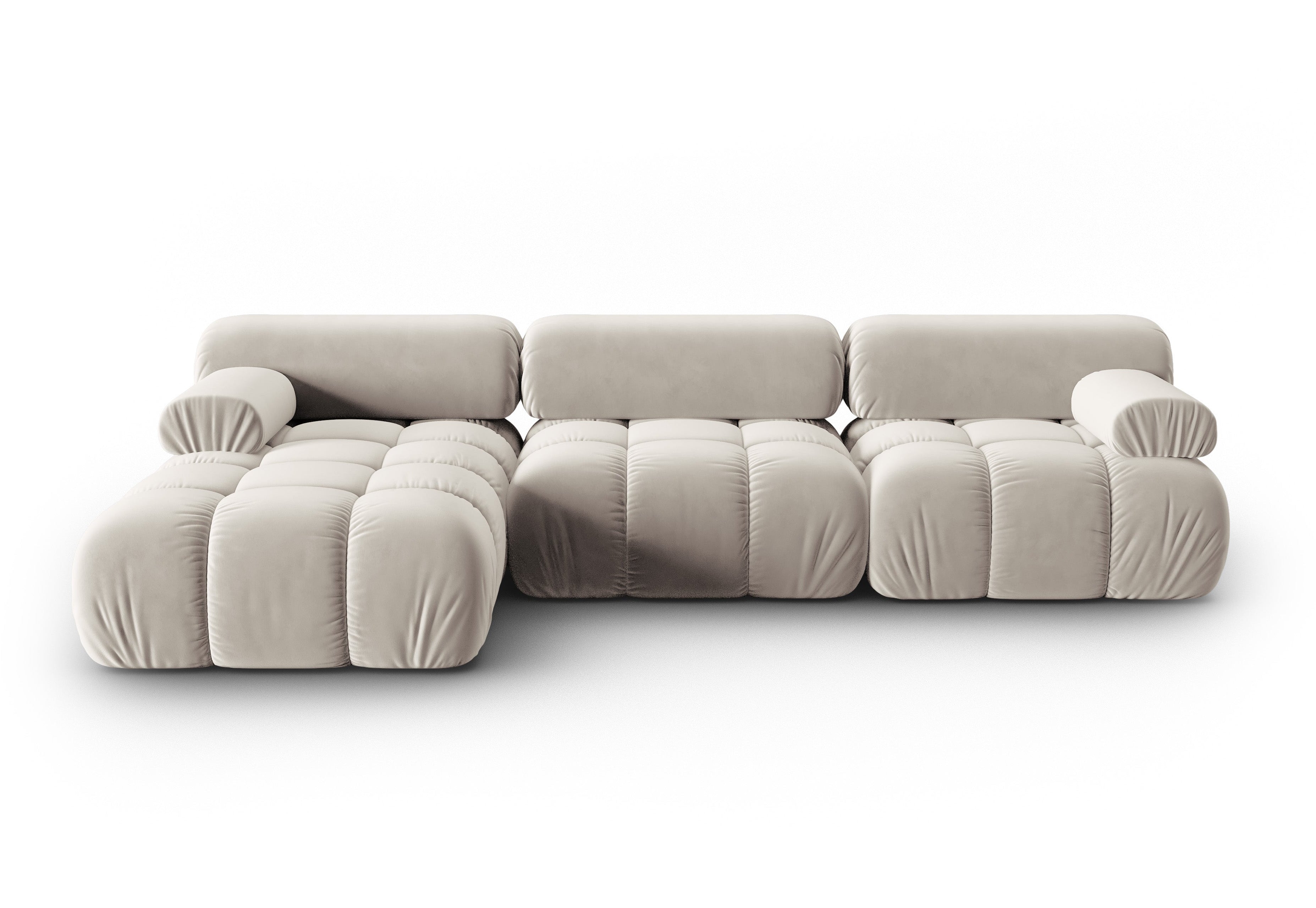 Fluwelen hoekbank voor 4 personen, links CORTINA beige