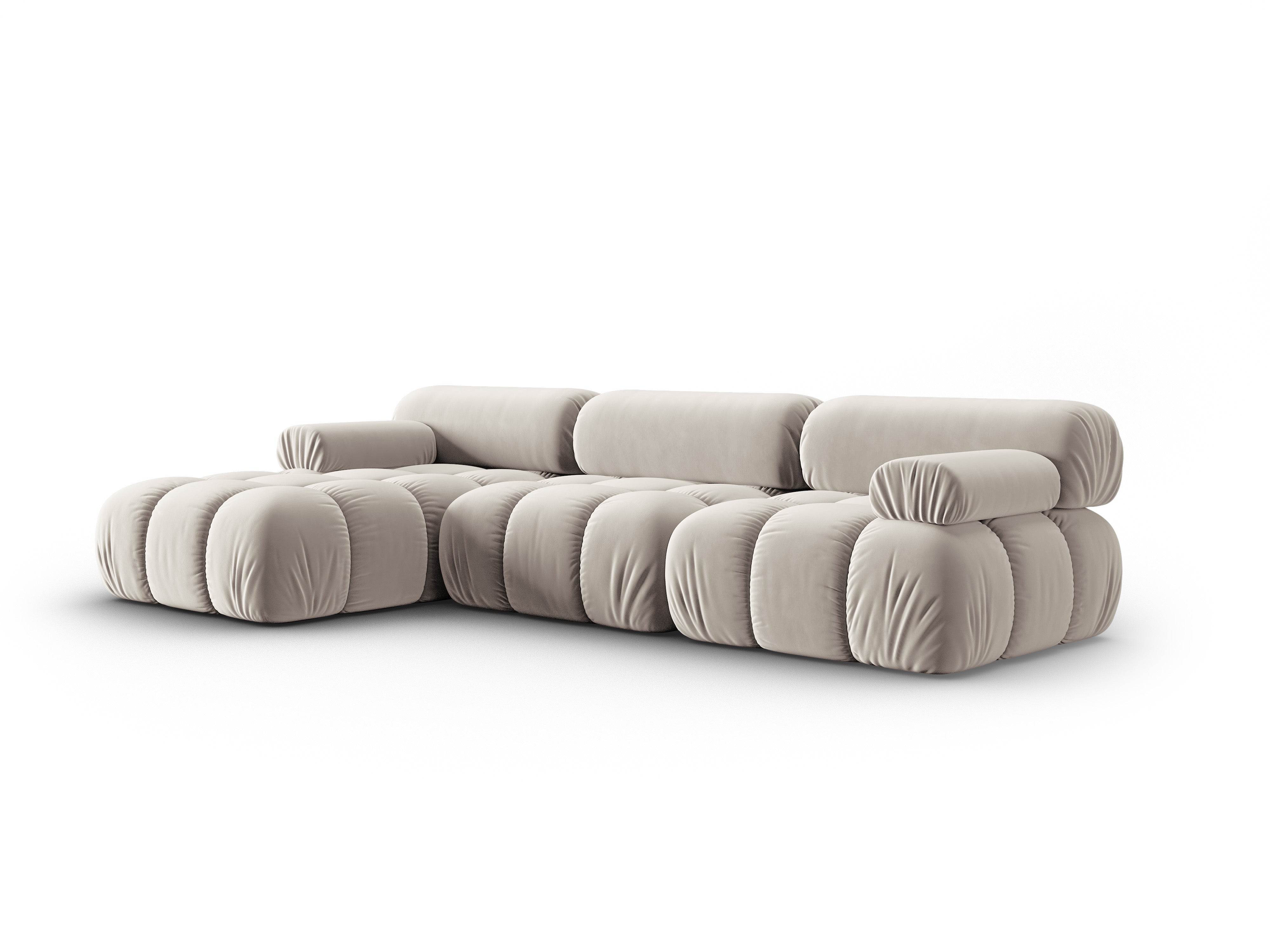 Fluwelen hoekbank voor 4 personen, links CORTINA beige