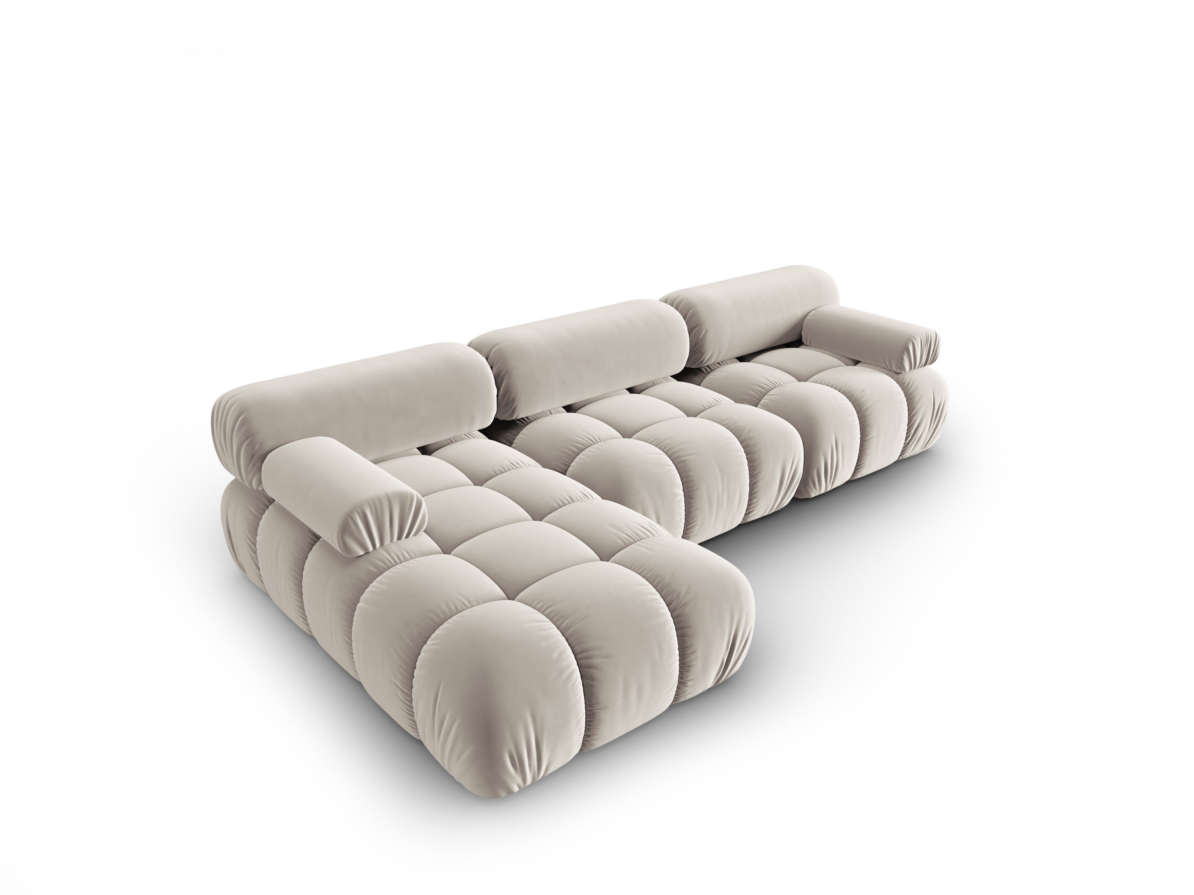 Fluwelen hoekbank voor 4 personen, links CORTINA beige