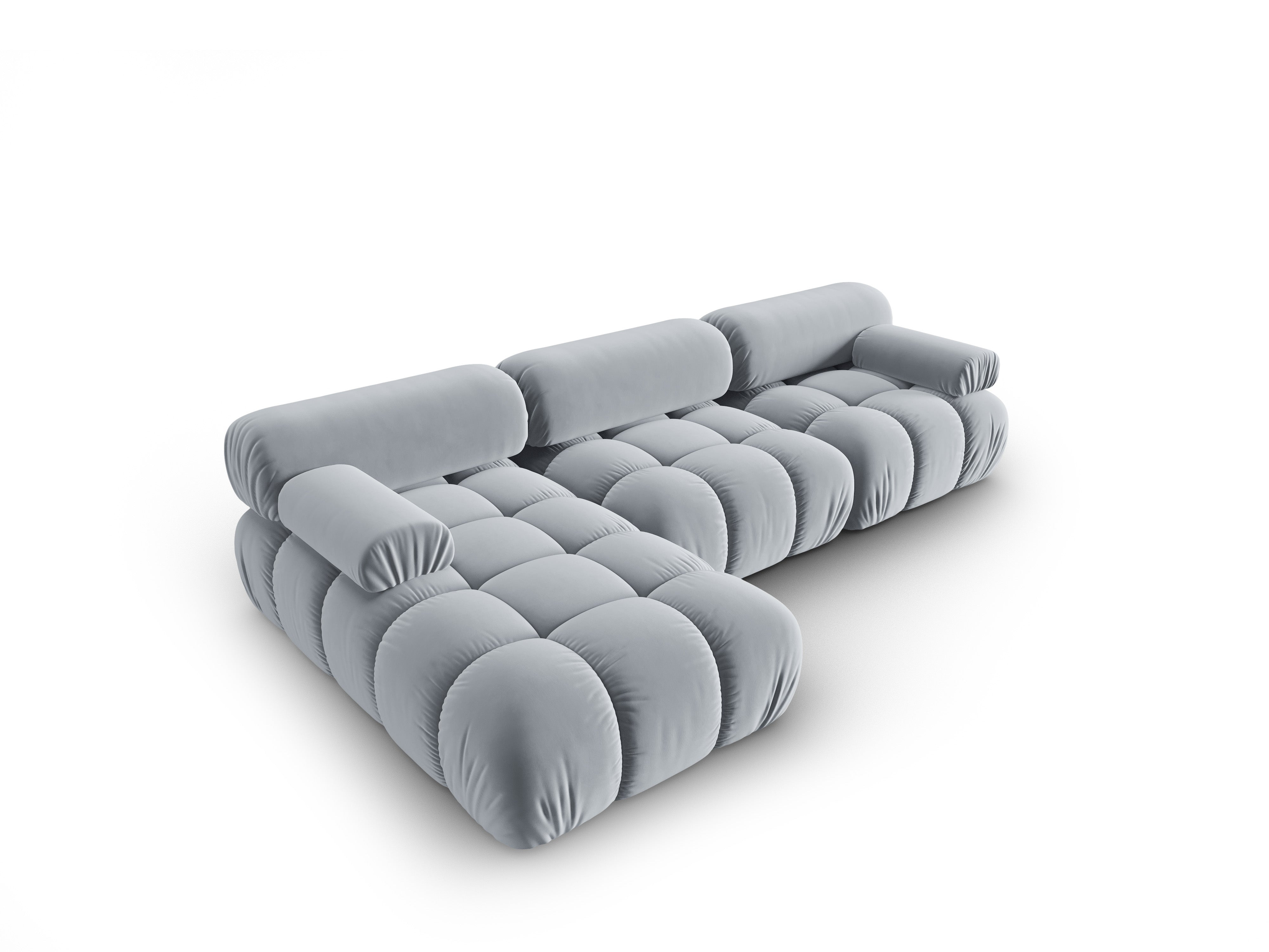 Narożnik aksamitny 4-osobowy lewostronny CORTINA błękitny – Cosmopolitan Design