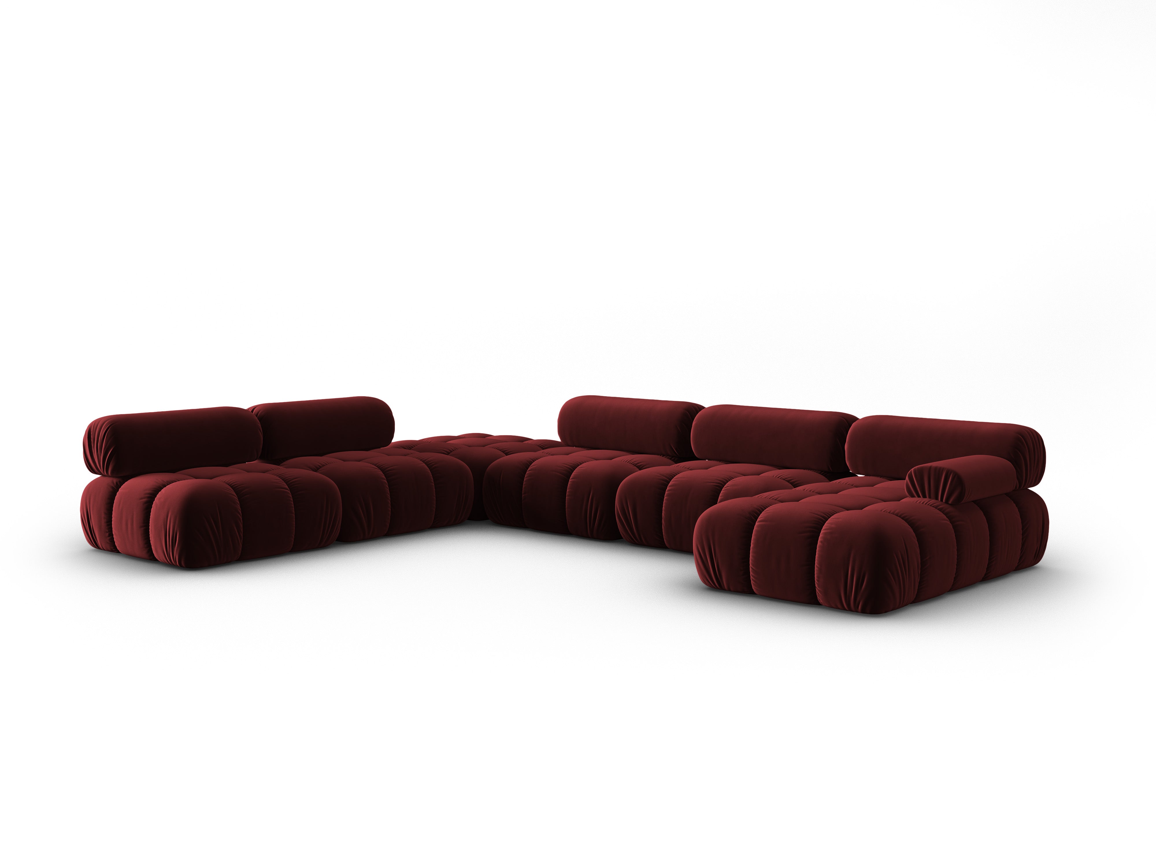Panoramischer Samt-Ecksofa links CORTINA weinrot