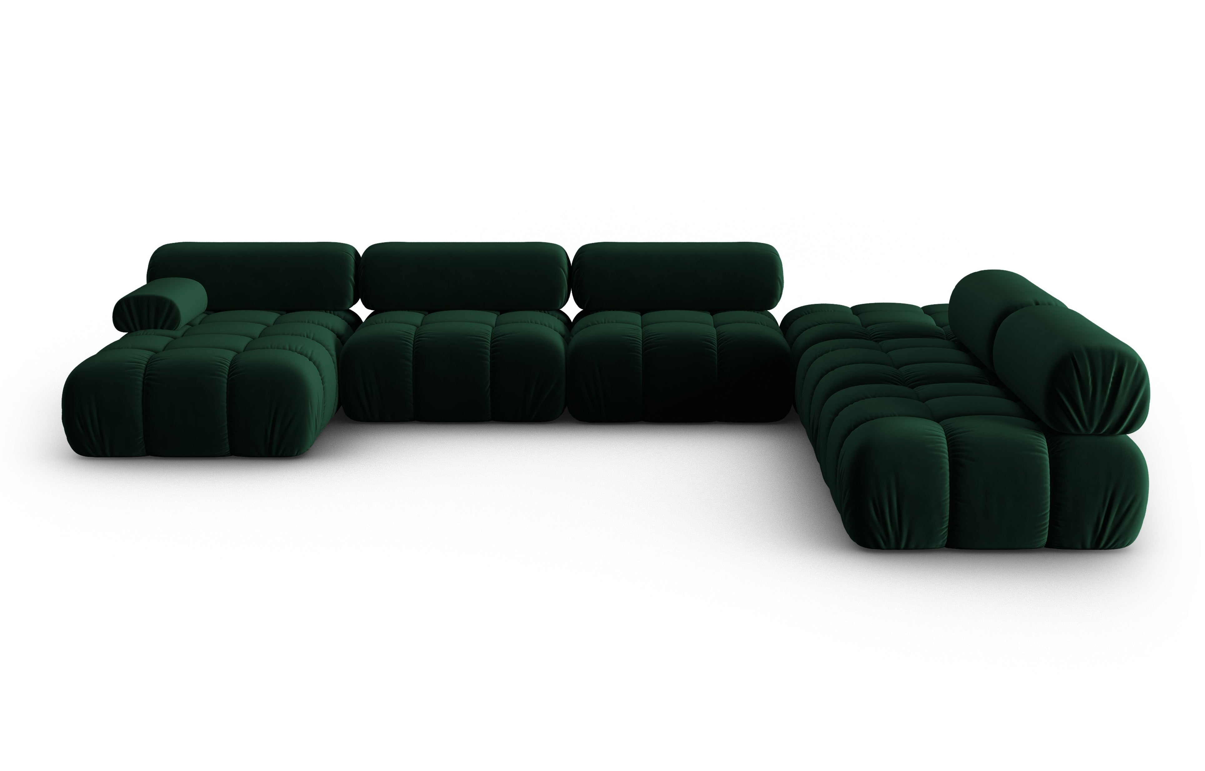 Panoramischer Samt-Ecksofa rechts CORTINA in Flaschengrün