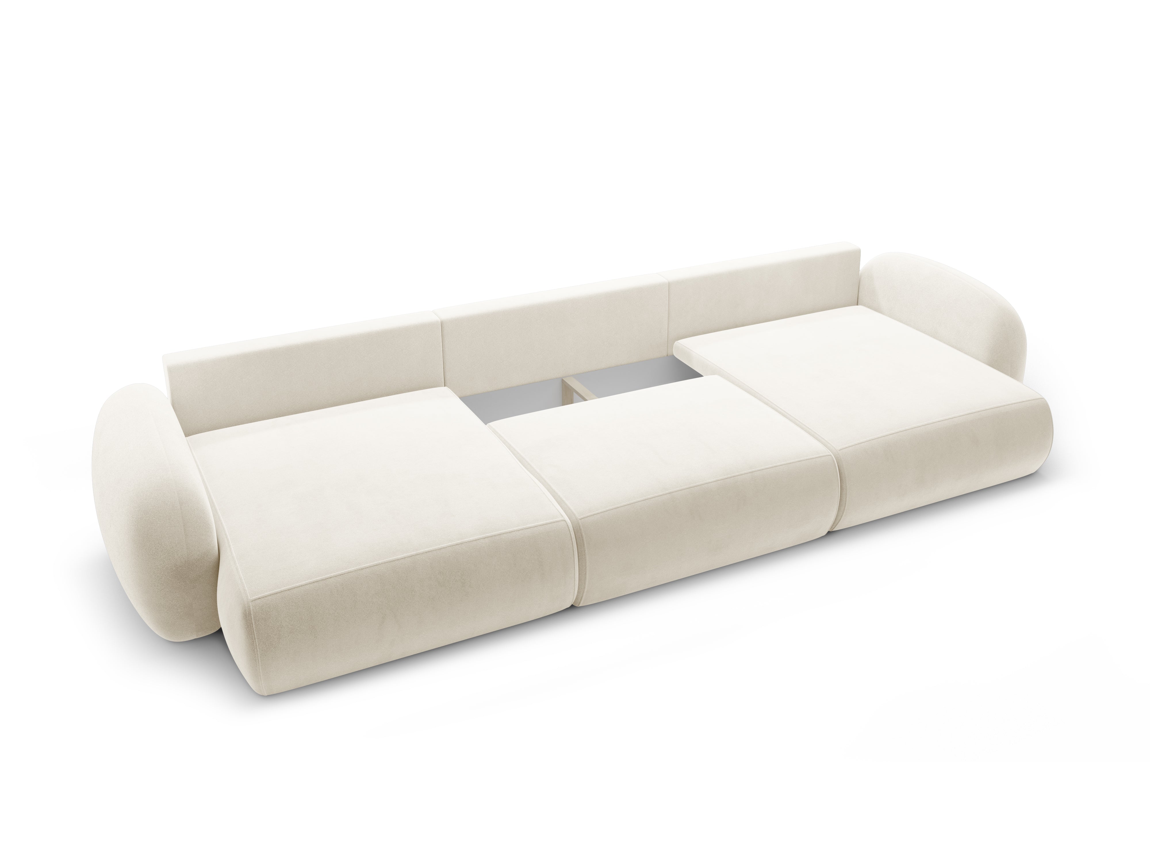 Panoramisch fluwelen sofa met slaapfunctie voor 5 personen TONALE crème