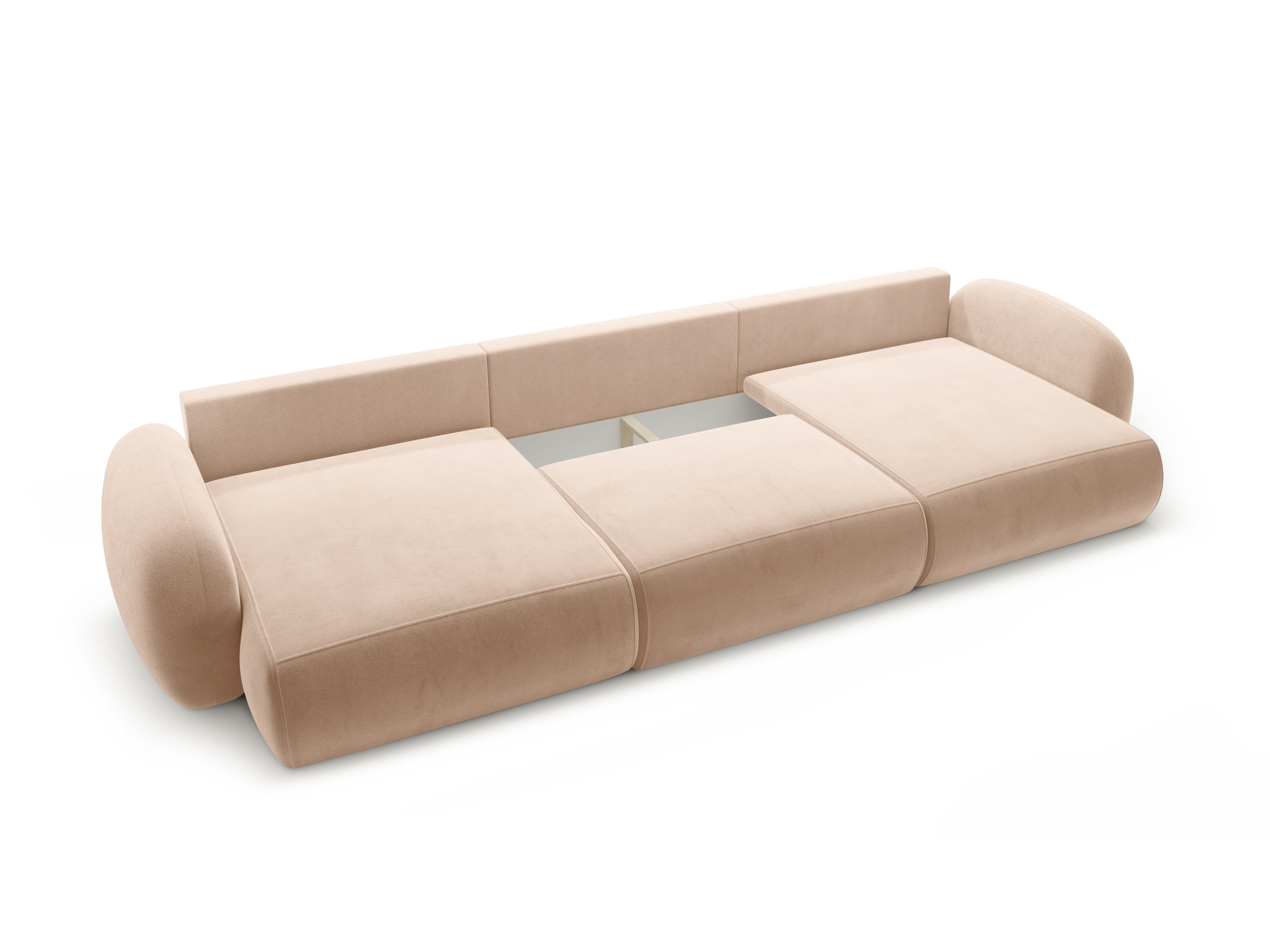 Panoramische fluwelen bank met slaapfunctie voor 5 personen TONALE beige