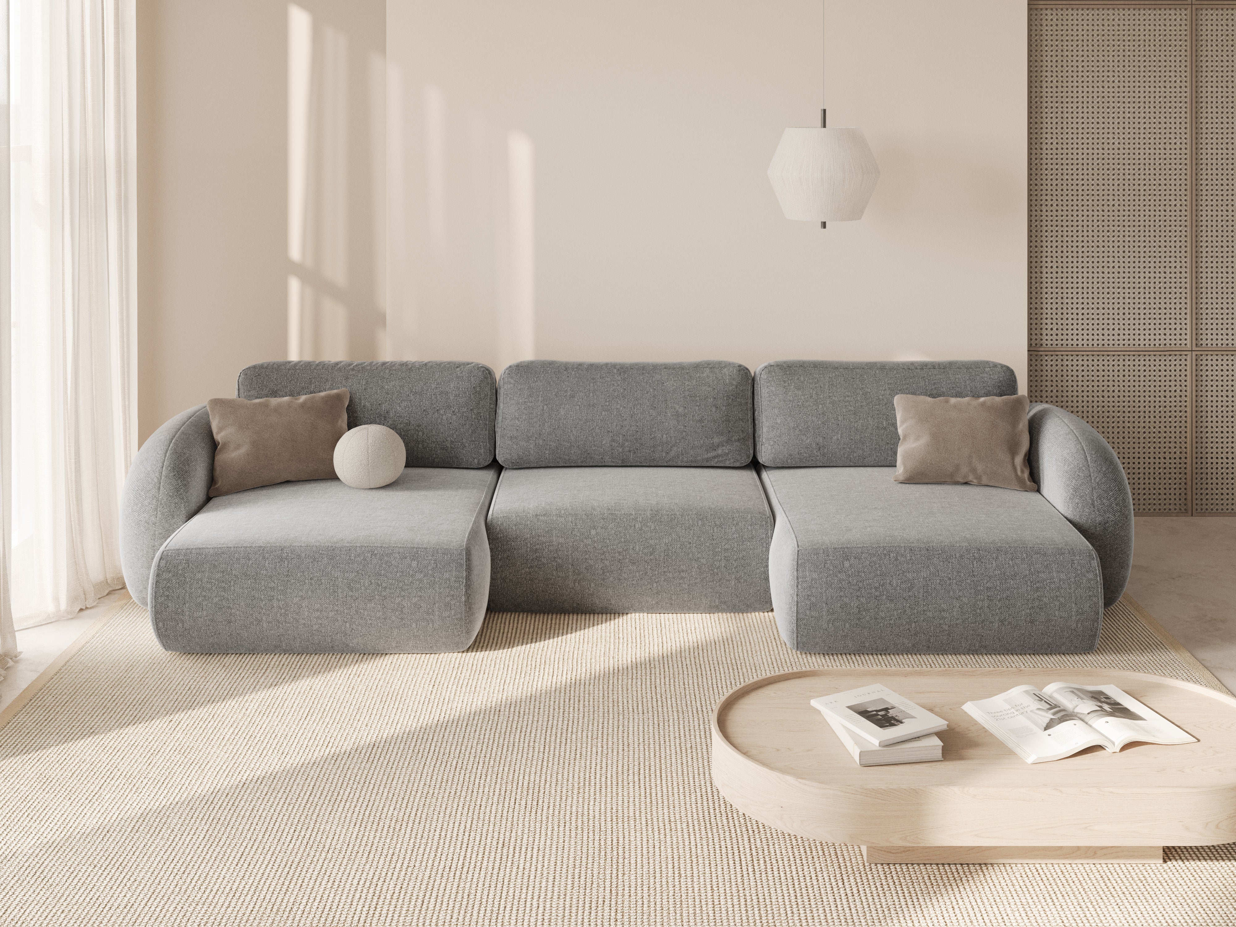 Panoramisches Sofa mit Schlaf-Funktion für 5 Personen TONALE grau