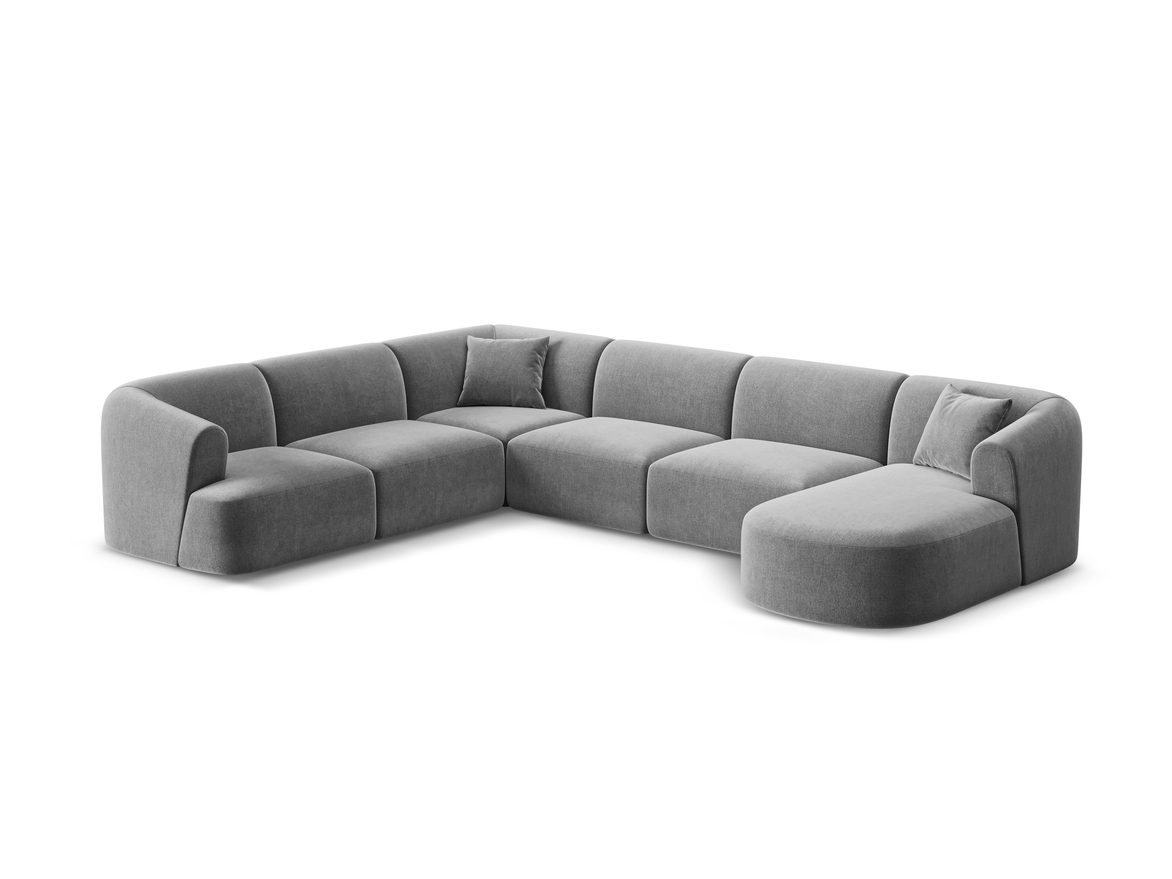 Linksseitiges, samtiges, panoramisches 7-Sitzer-Sofa CAMPI in Grau