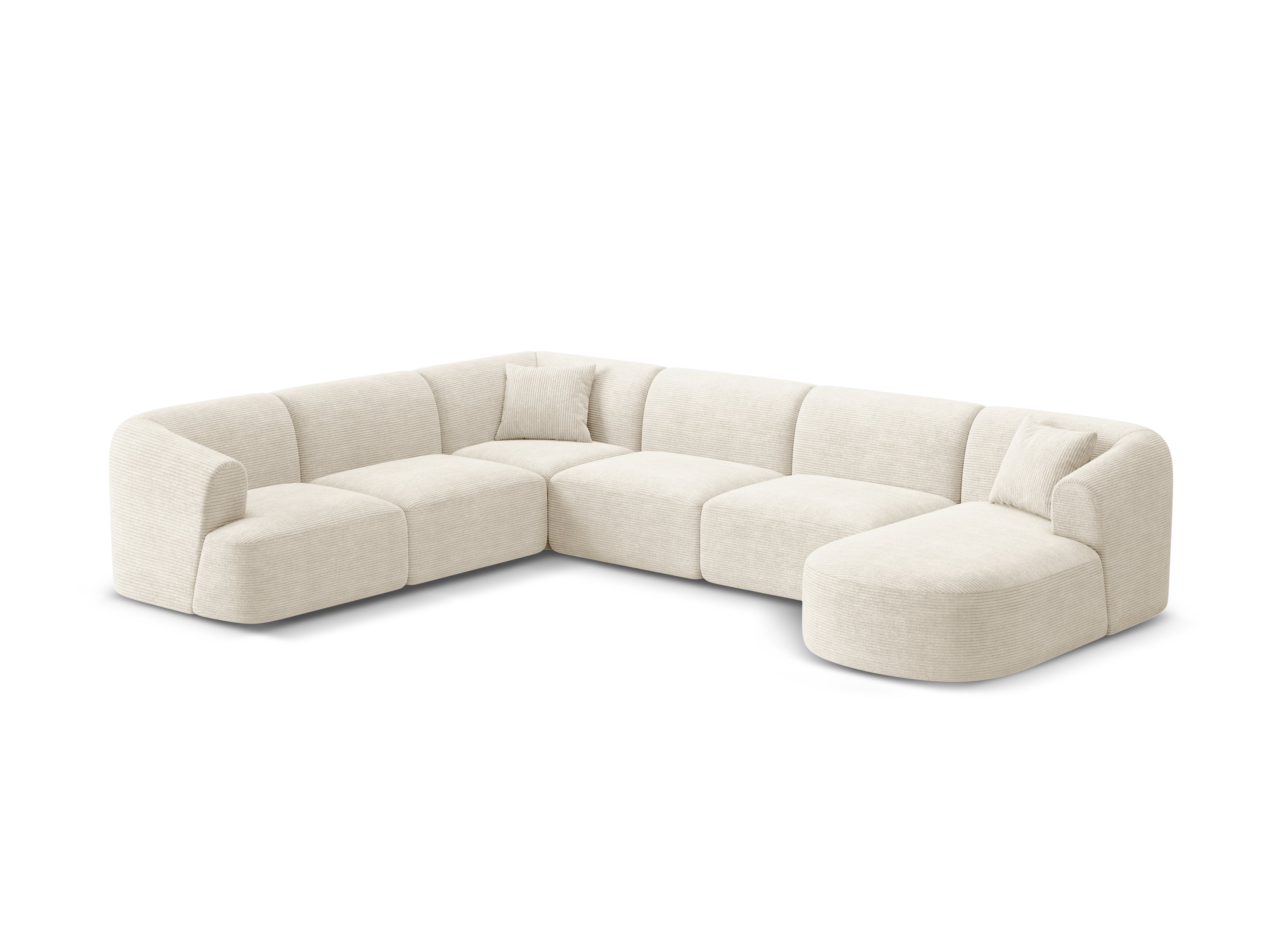 Left-sided panoramic corner sofa for 7 people CAMPI cream corduroy