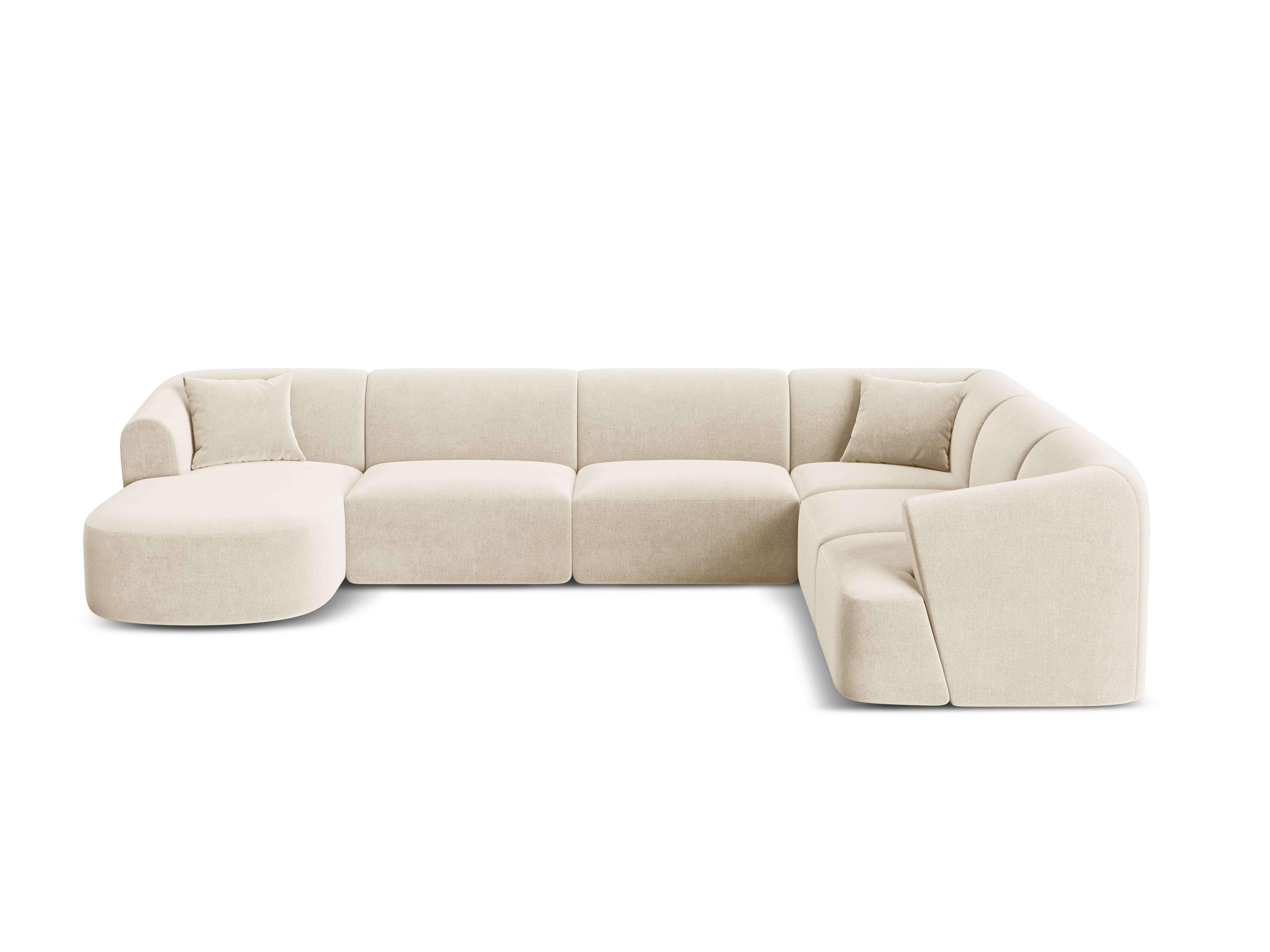 Rechthoekige panoramische fluwelen hoekbank voor 7 personen CAMPI lichtbeige