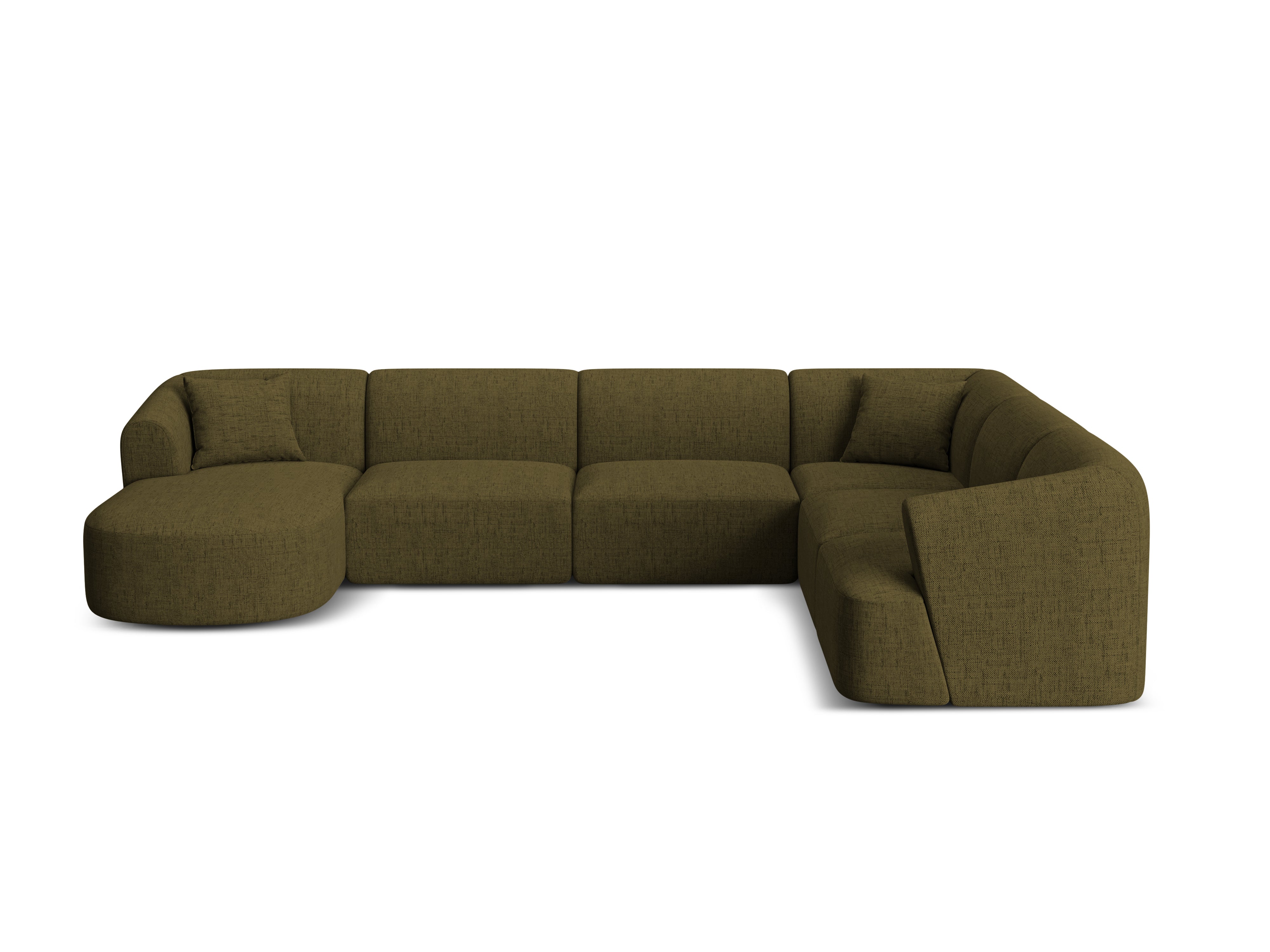 Right-facing panoramic corner sofa for 7 people CAMPI green chenille