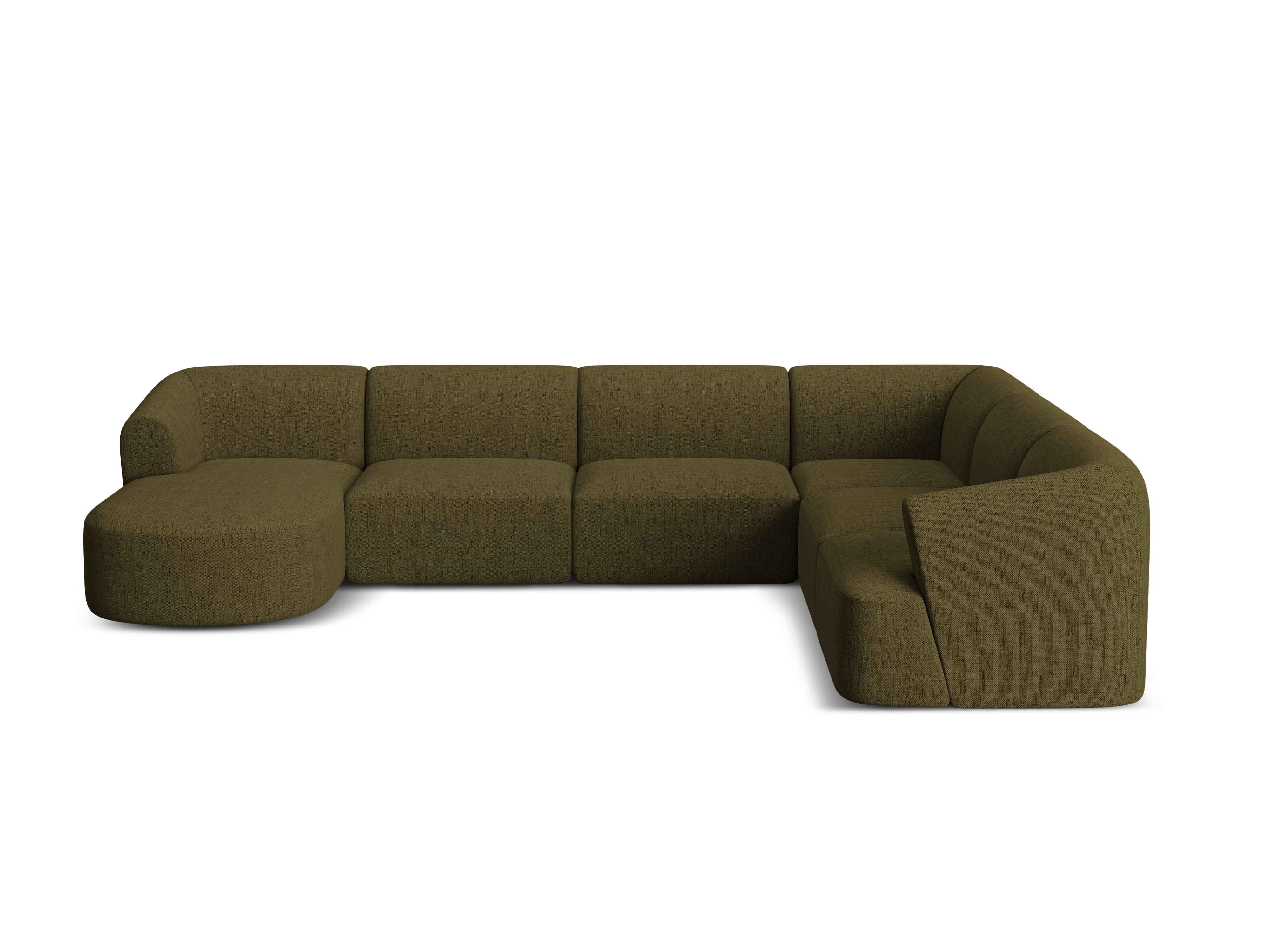Right-facing panoramic corner sofa for 7 people CAMPI green chenille