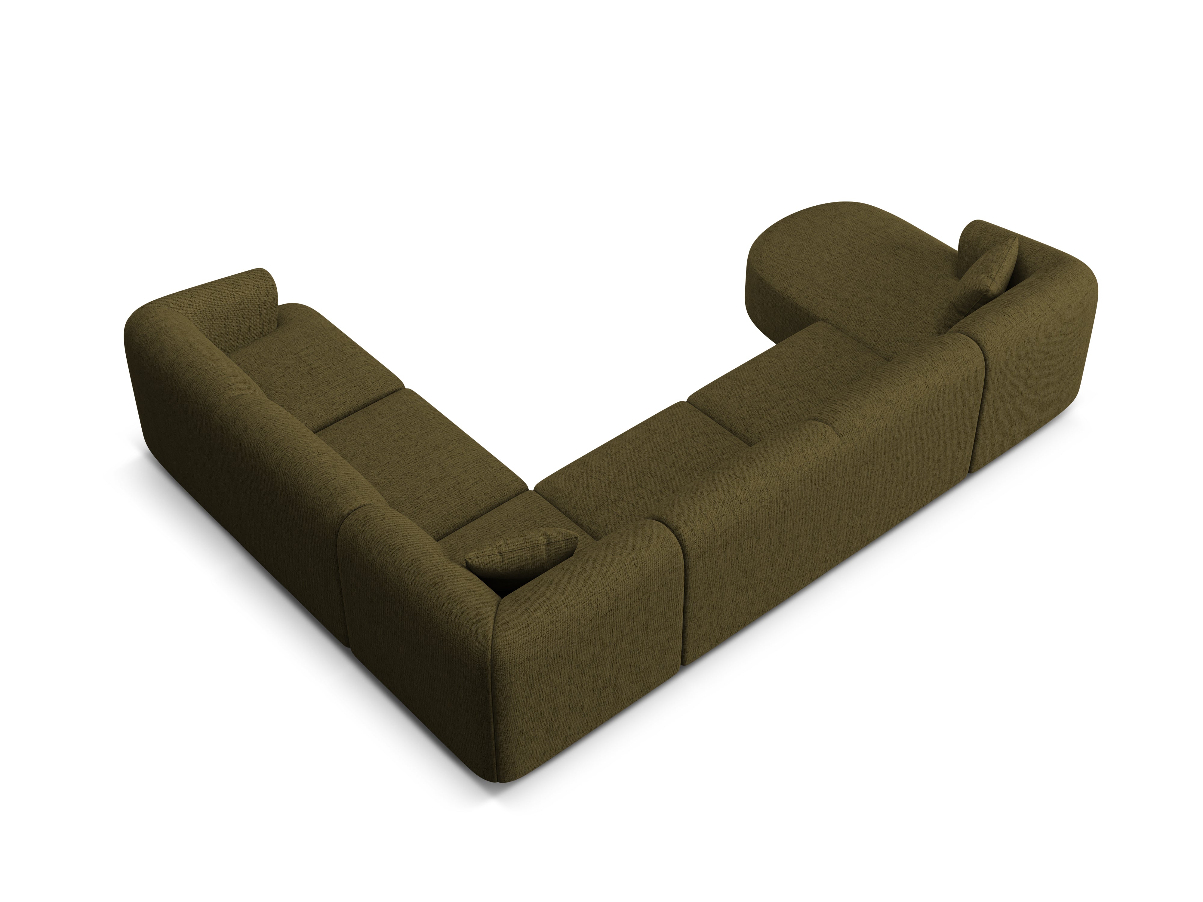 Right-facing panoramic corner sofa for 7 people CAMPI green chenille