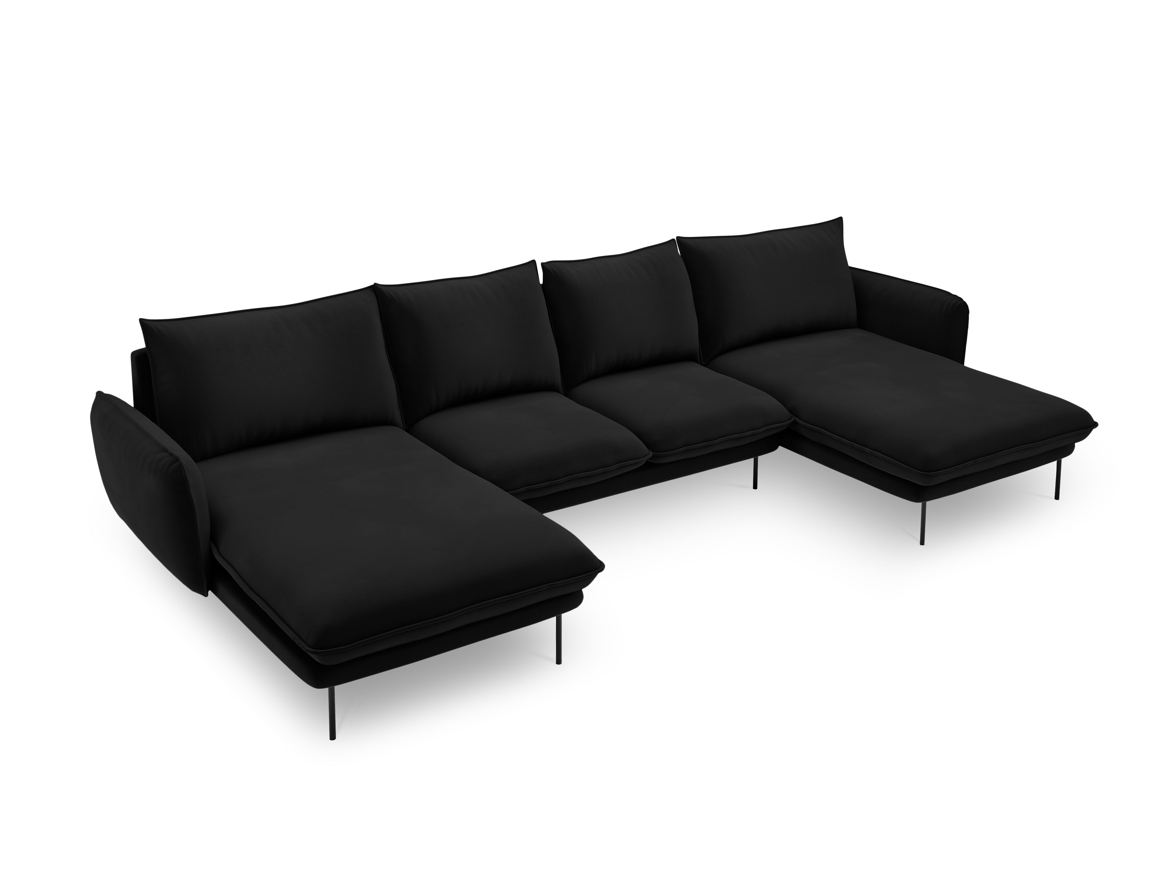 VIENNA Black Velvet 6-Seater Panoramic Sofa with Black Base